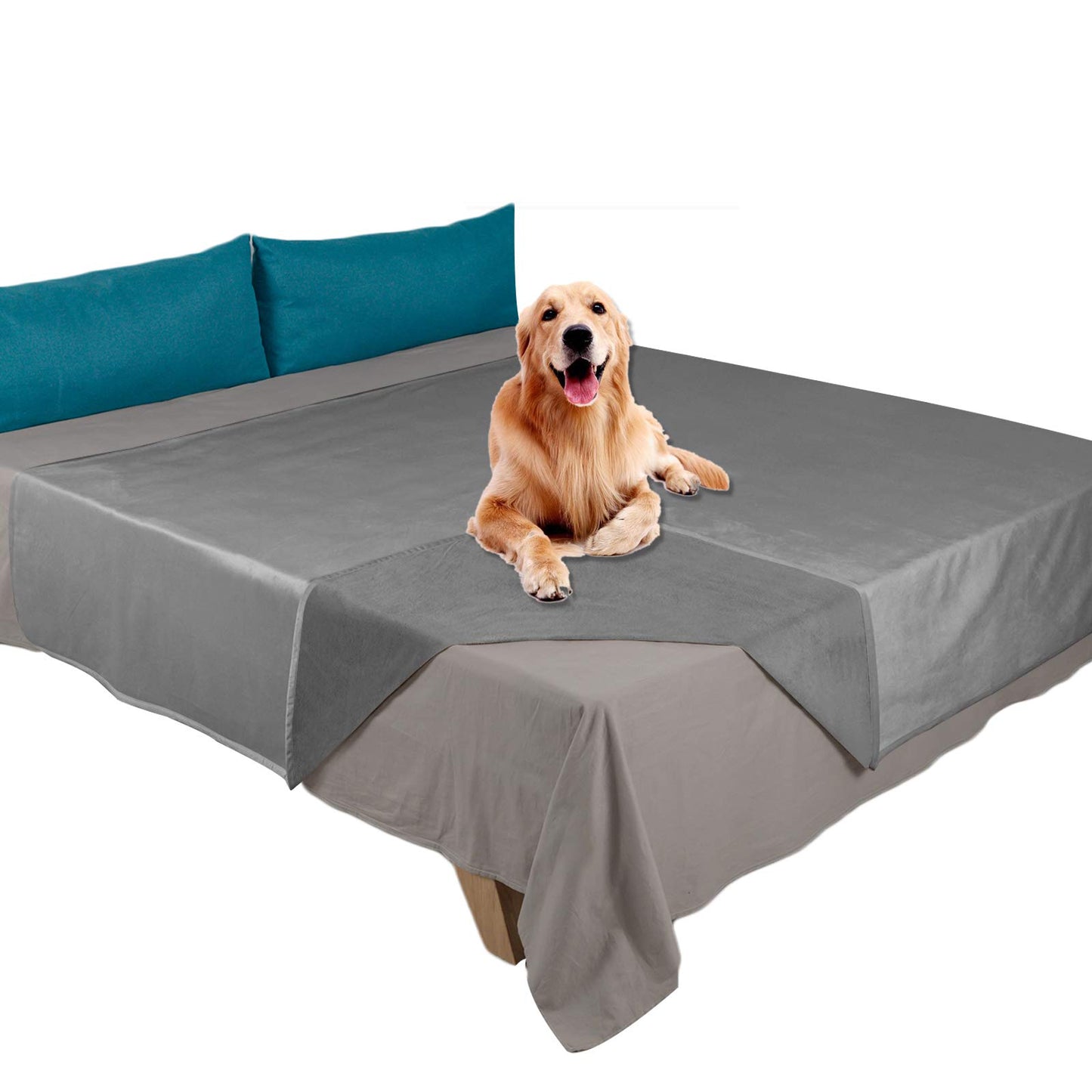 Ameritex Pet Bed Blanket Reversible 100% Waterproof Velvet Super Soft for Sofa and Bed (82x102 Inches, Light Grey+Grey)