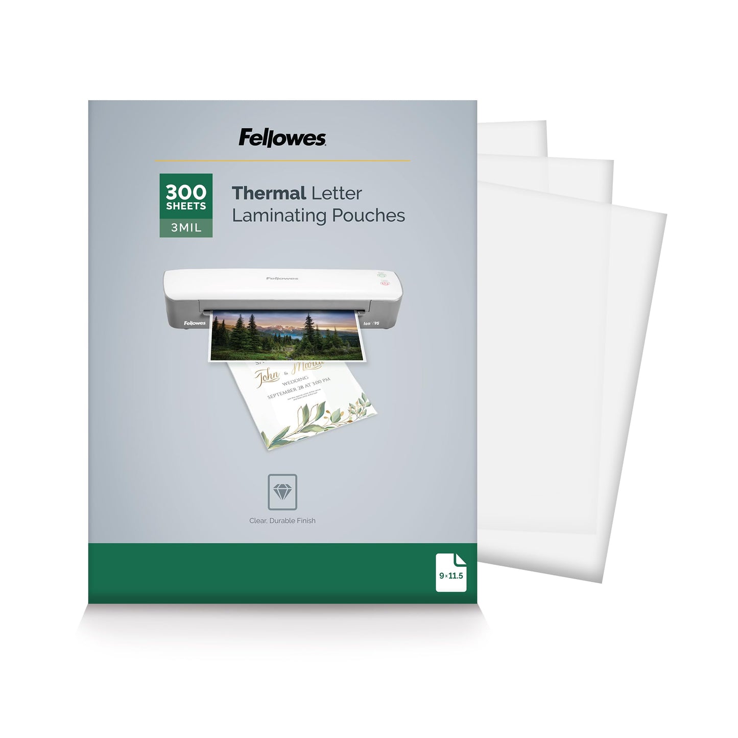 Fellowes Thermal Laminating Pouches, Letter, 3mil, 300 Pack (5247101)