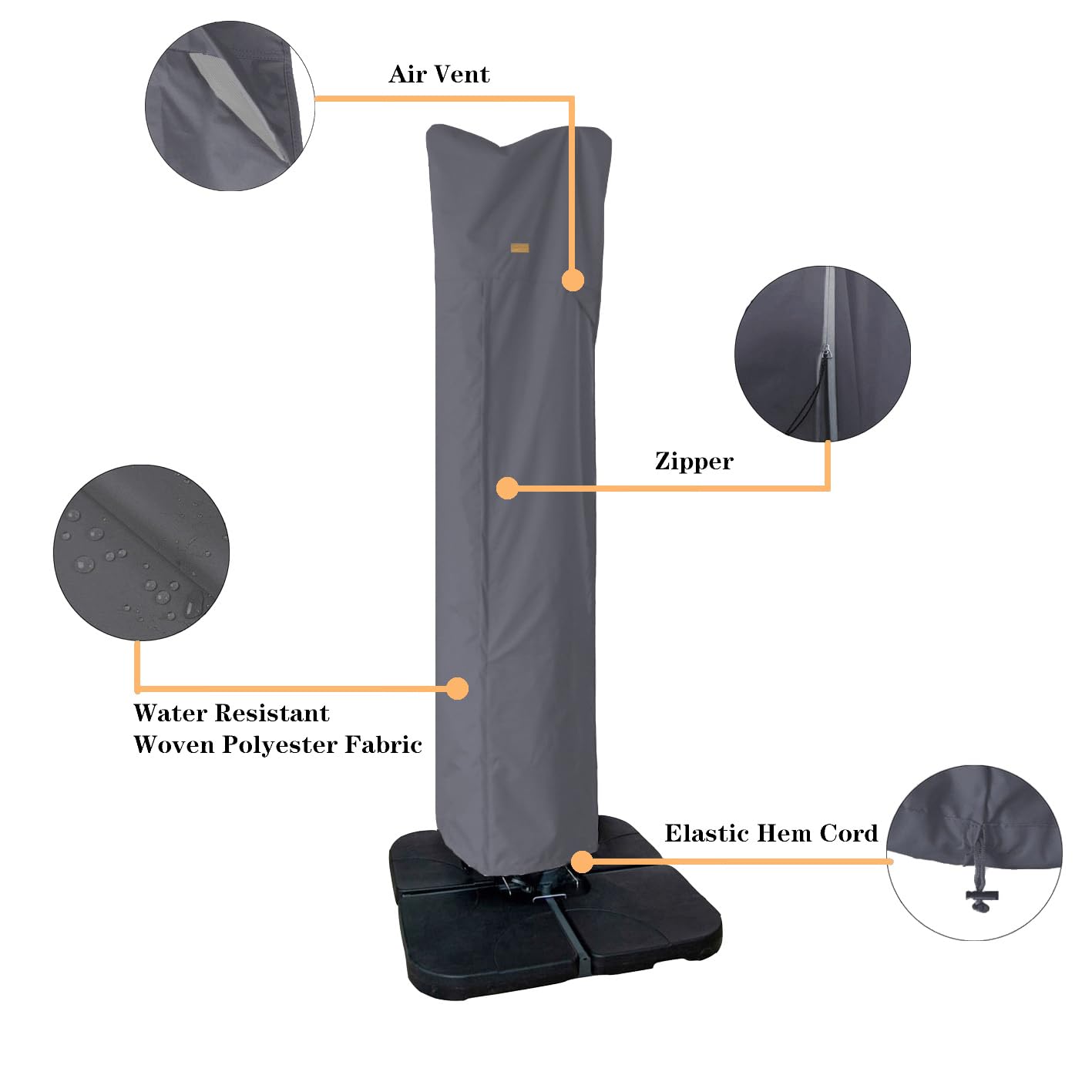 Garden Balsam Patio Umbrella Cover for 9ft to 13ft Offset Umbrella, Fade Resistant, Water Resistant, Curved Cantilever and Straight Pole Parasol Outdoor Umbrellas Cover with Zipper and Rod Dark Grey