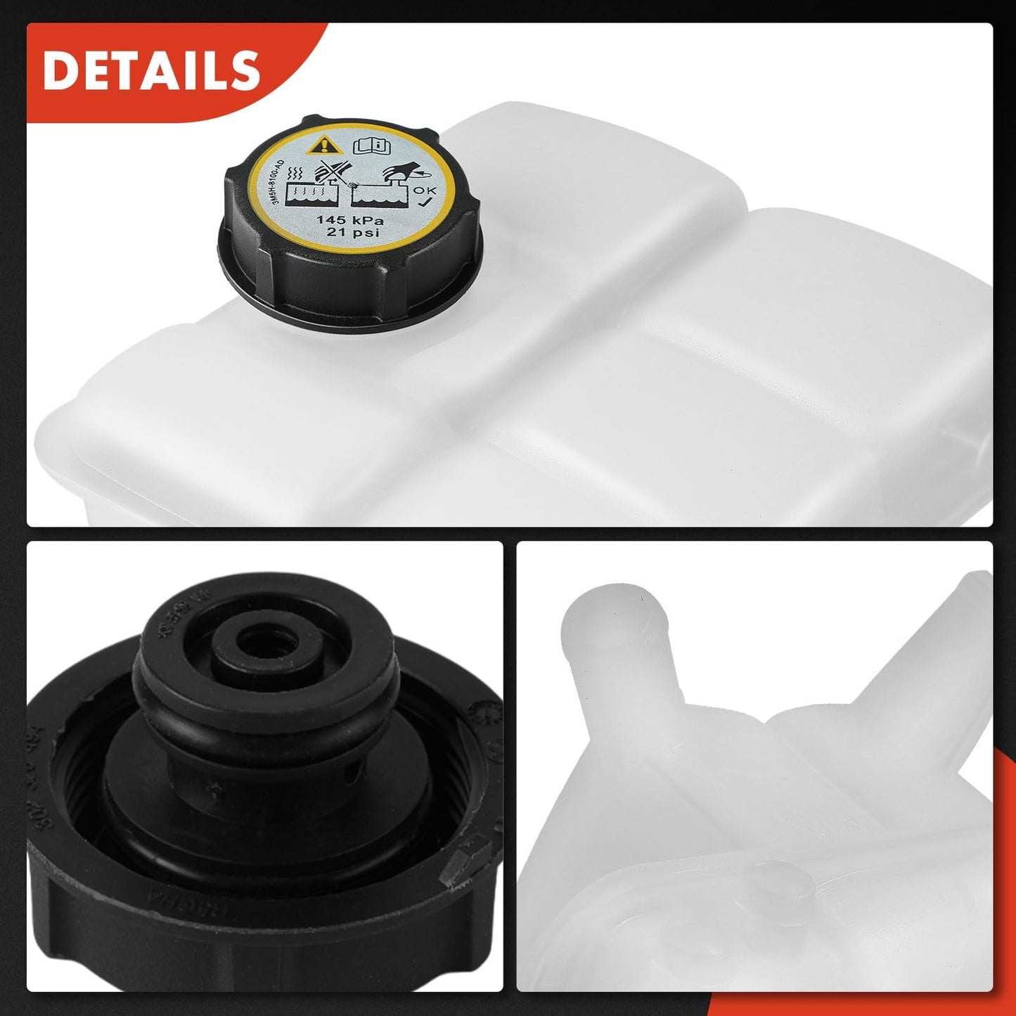 A-Premium Front Engine Coolant Recovery Reservoir Tank [with Cap] Compatible with Ford Vehicles - 2013-2018 C-Max, 2013-2016 Escape, 2012-2018 Focus & 2014-2016 Transit Connect