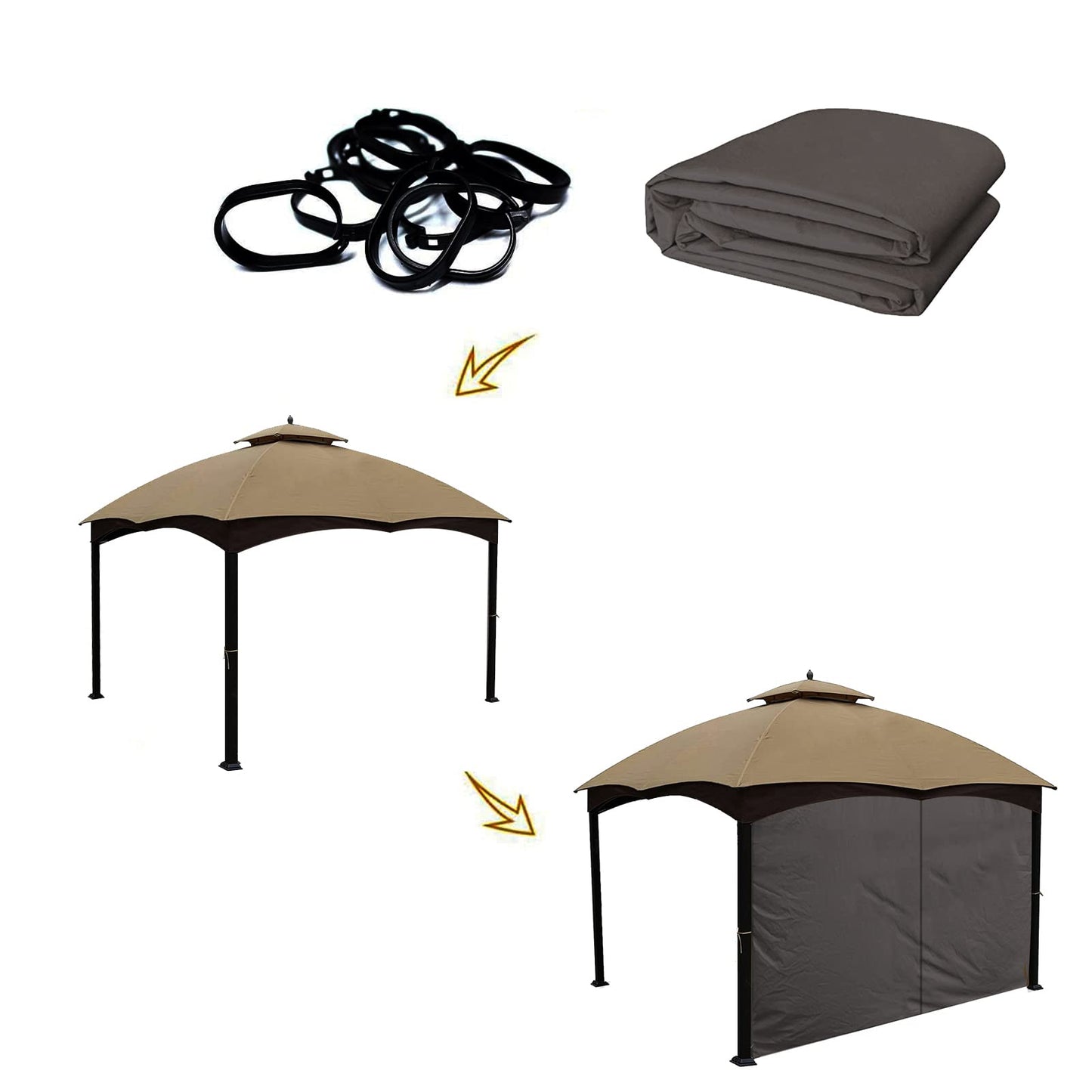 Gazebo Universal Replacement Privacy Curtain – Hugline 10' x 12' Gazebo Side Wall Outdoor Privacy Panel with Zipper (Brown, 1 Panel only)