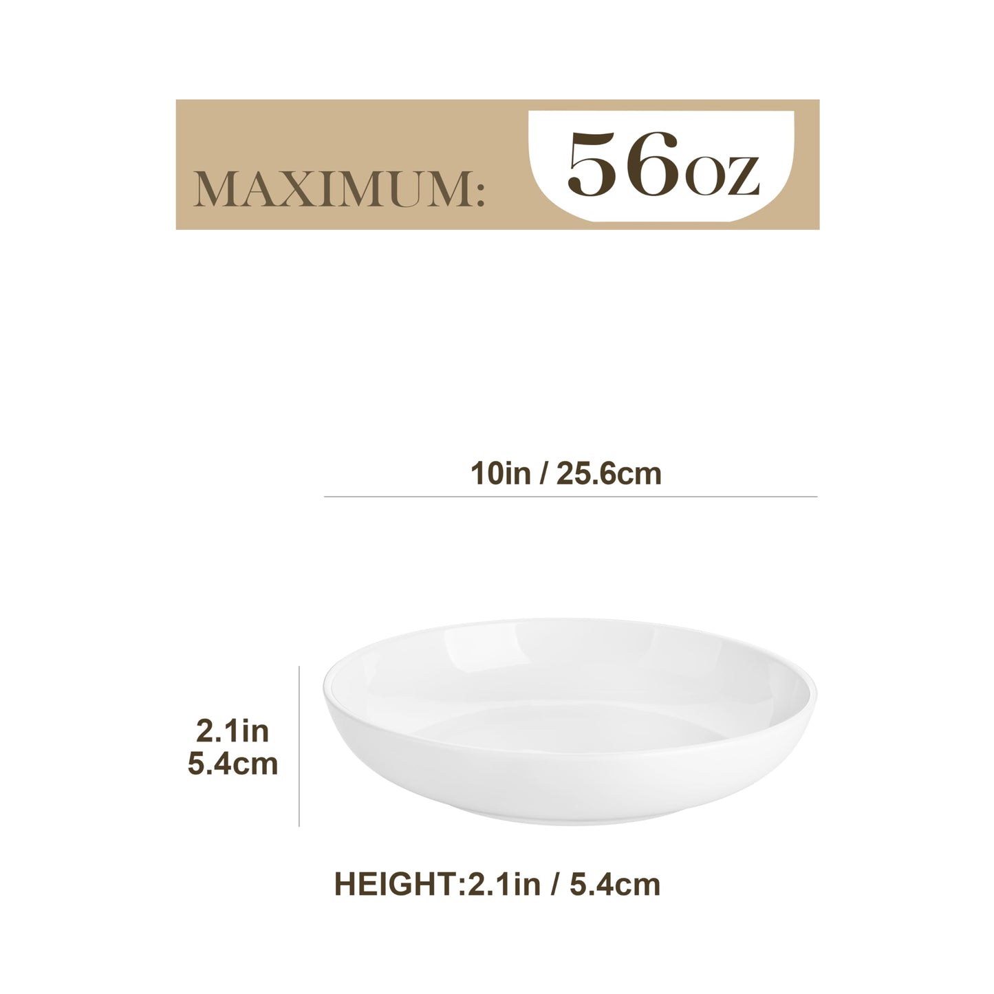 MALACASA 10" Large Pasta Bowls, 56 OZ White Salad Bowls Soup Bowls, Porcelain Serving Bowls Set of 4, Large Salad Bowl Plates Pasta Plates, Microwave & Dishwasher Safe, Series Regular