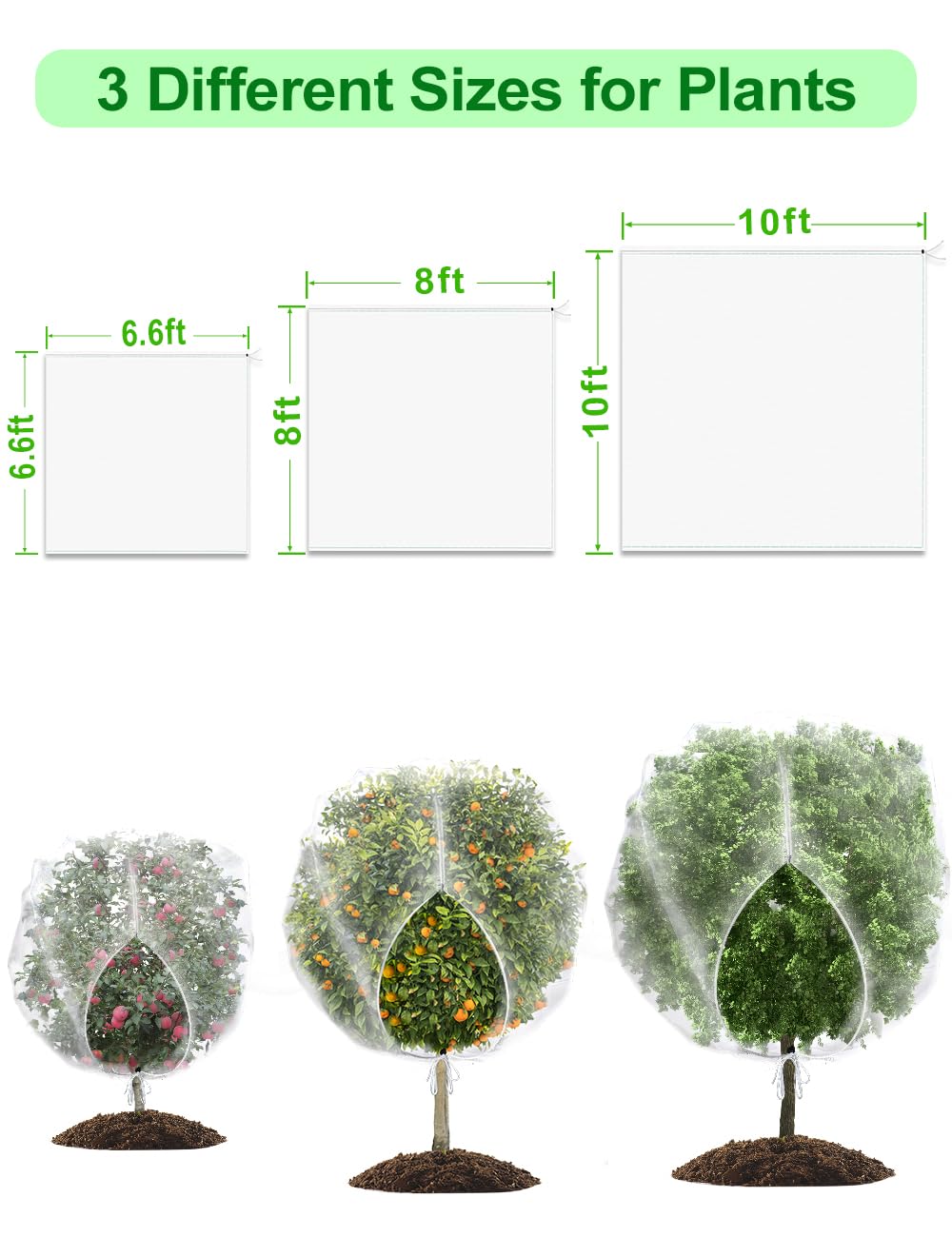 wohohoho 2Pcs 6.6 x 6.6ft Large Fruits Tree Netting, Insect Bird Barrier Tree Net with Drawstring and Zipper, Plant Cover Tree Protection to Prevent Tomato Blueberry Vegetables from Squirrel Bird