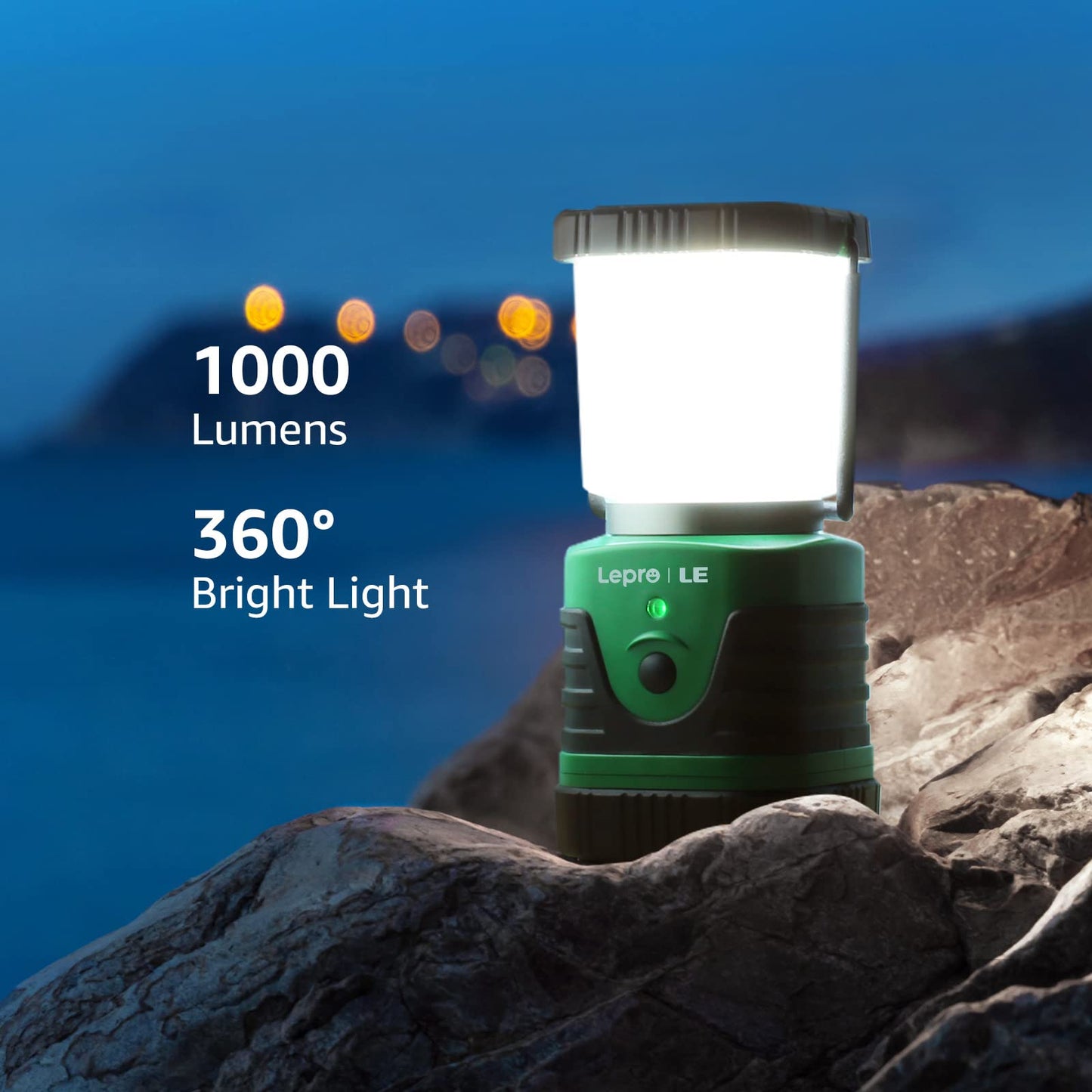 Lepro LED Camping Lantern Rechargeable, 1000LM, 4 Light Modes, 2 Pack, 4400mAh Power Bank, IP44 Waterproof, Lantern Flashlight for Hurricane Emergency, Hiking, Home and More, USB Cable Included