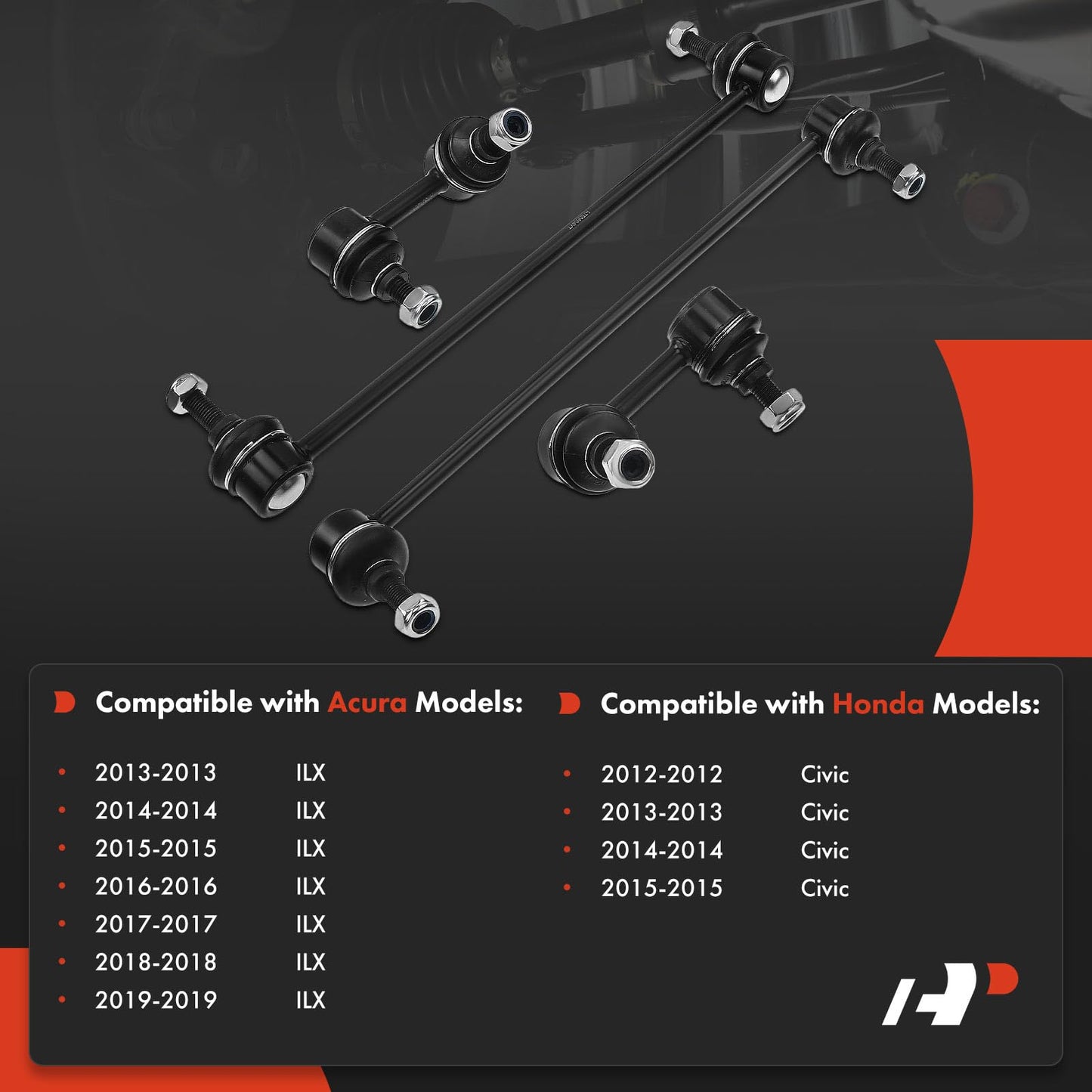 A-Premium Set of 4, Front & Rear Sway Bar Links Kit Stabilizer Bar Links Compatible with Honda Civic 2012-2015, Acura ILX 2013-2019