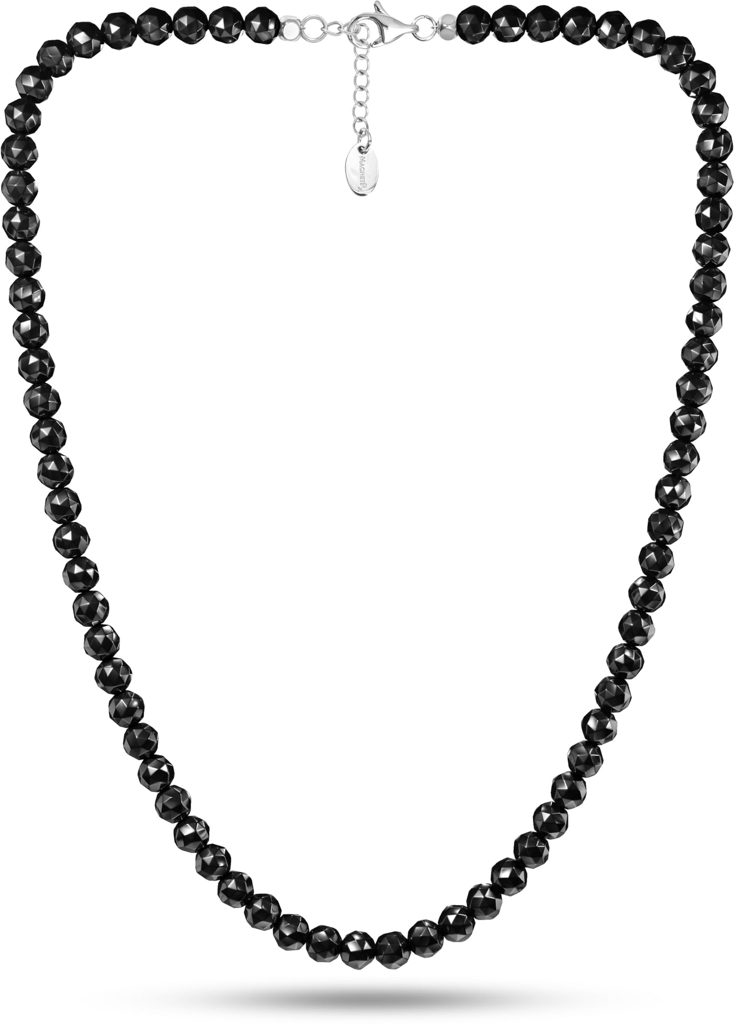 MagnetRX® Magnetic Hematite Necklace – Ultra Strength Hematite Stones – Unisex Beaded Hematite Necklace for Women and Men (Faceted Beads, 18 INCHES)