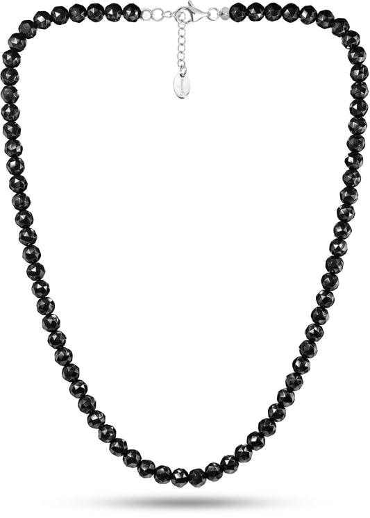 MagnetRX® Magnetic Hematite Necklace – Ultra Strength Hematite Stones – Unisex Beaded Hematite Necklace for Women and Men (Faceted Beads, 18 INCHES)