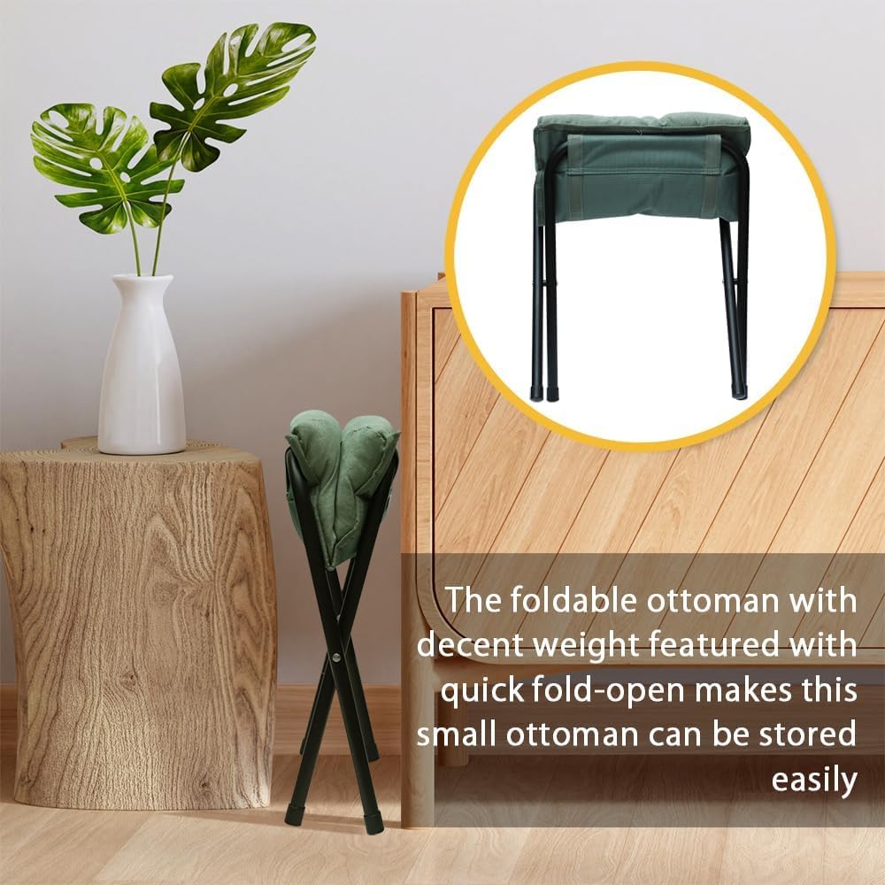 Foldable Ottoman Foot Rest, Foot Stool with Soft Cushion, Compact Lazy Sofa Stool for Living Room Bedroom Office Dorm RV (Green)