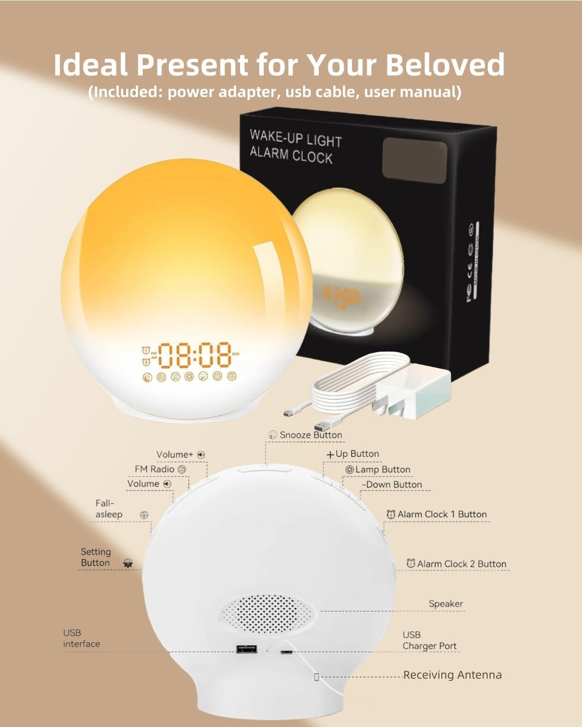 Sunrise Alarm Clock Wake up Light, Smart Sleep Alarm Clock for Kids Adults, Sunrise Sunset Simulation, 7 Natural Sound Machine,FM Radio, Bedroom Decor Sleep Aid for Hard Sleepers