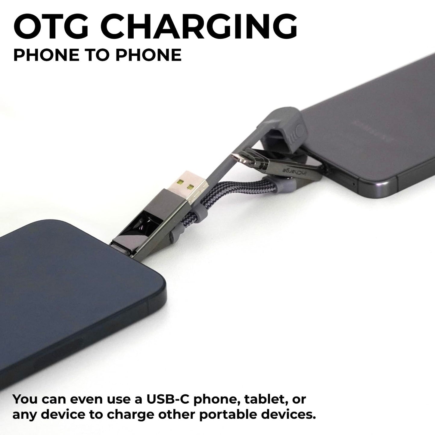 Rolling Square inCharge XS - 240W 4in1 Keyring Cable | Fast Charging & Data Transfer | Universal USB C/Lightning/USB Cable with Metal Housing | N52 Magnets | Eco-Friendly | Black