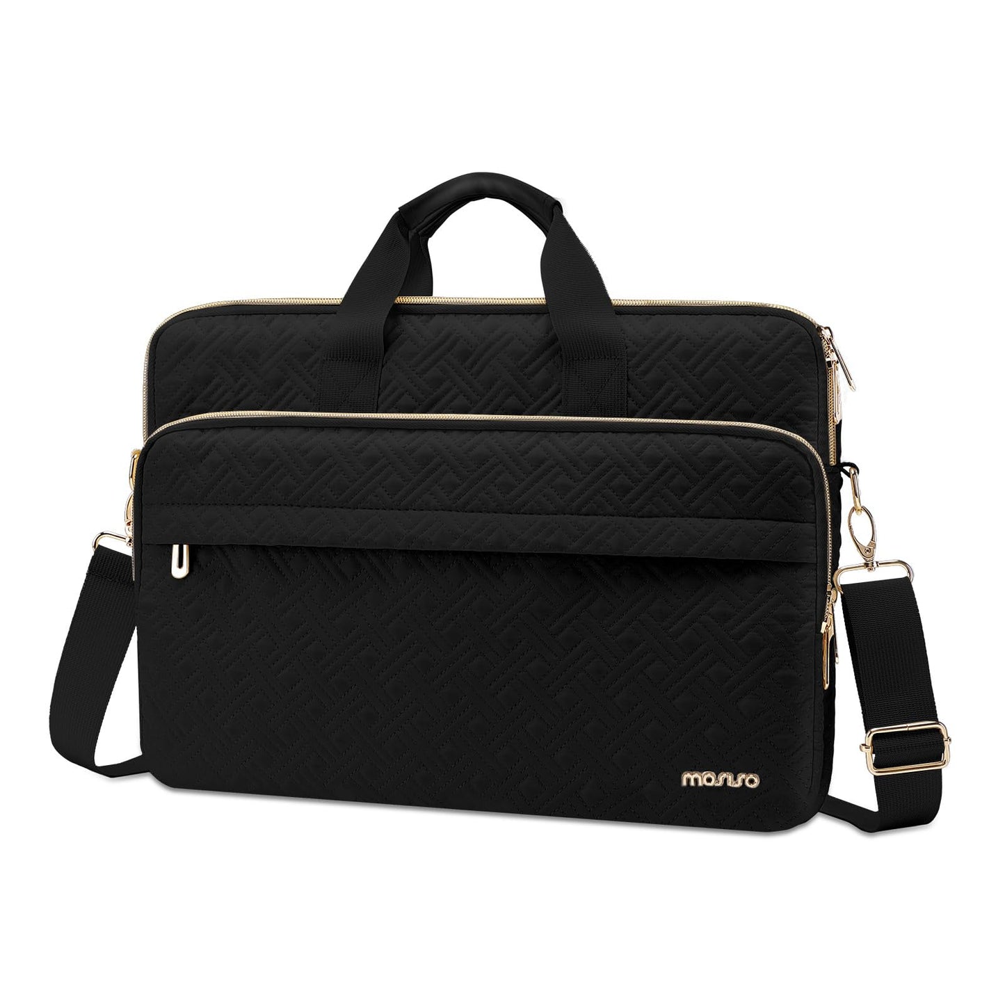 MOSISO Laptop Bag for Women 15.6 inch, 15-16 inch Double Line Rhombus Quilted Laptop Messenger Bag for Office Work Business with 2 Front Pockets, Black
