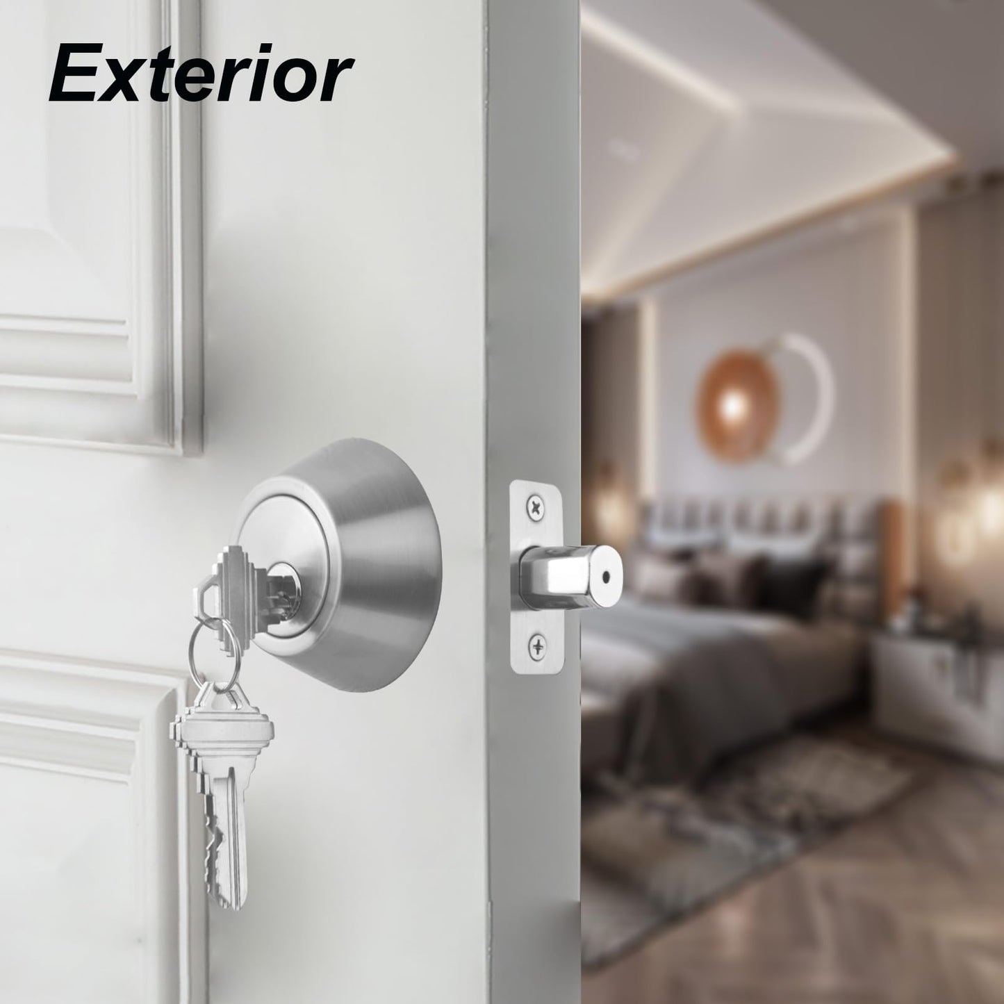 Comfhouse 1 Side Keyed Deadbolt Lock,Single Cylinder Dead Bolt, Satin Nickel Round Exterior Keyed Front Entry Inside Door Deadbolt, 2 Pack
