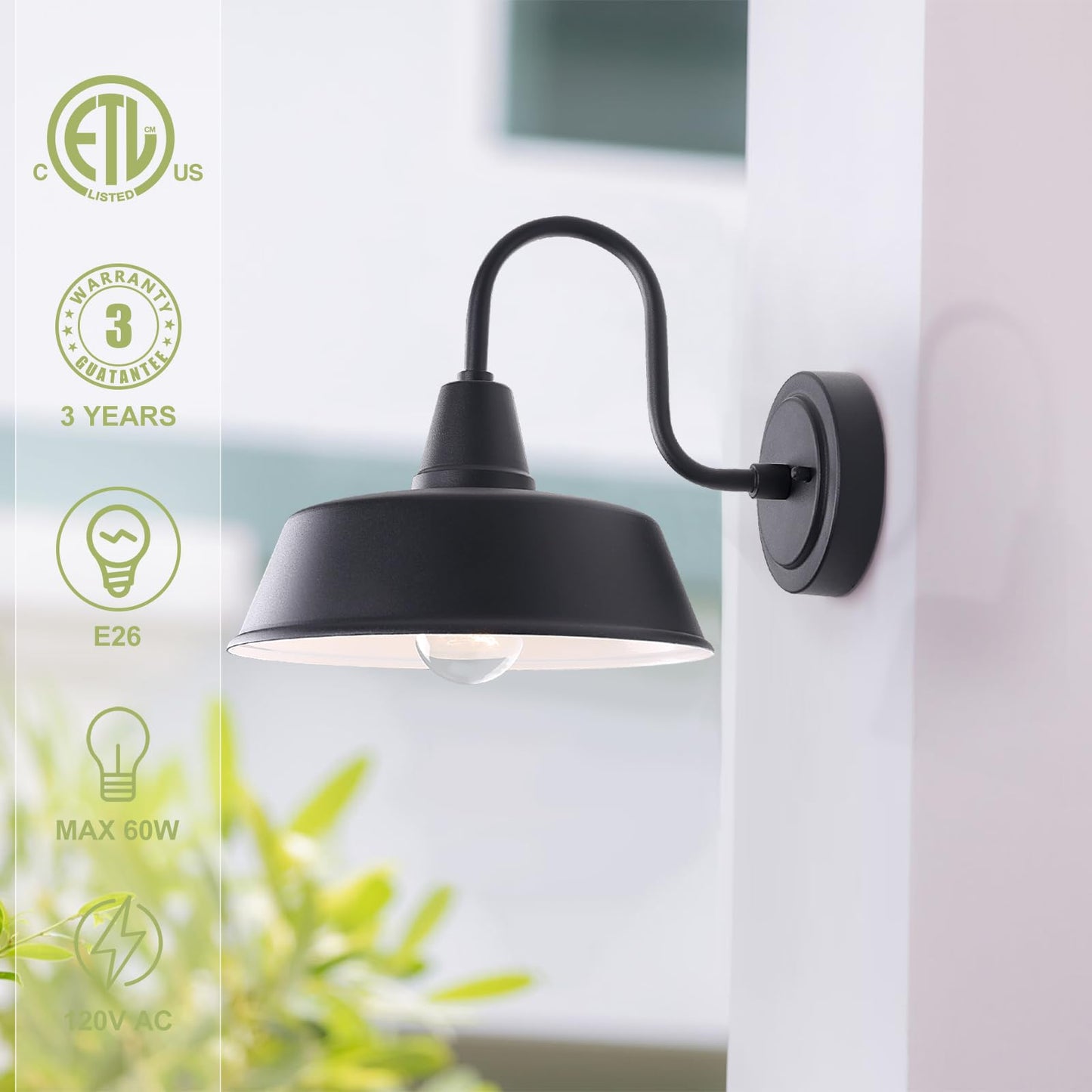 GOALPLUS Matte Black Outdoor Gooseneck Barn Light for Porch, 10 Inch Dome Farmhouse Exterior Wall Lighting with Wall Mount, Outside Wall Sconce Light Fixture for House Porch Garage