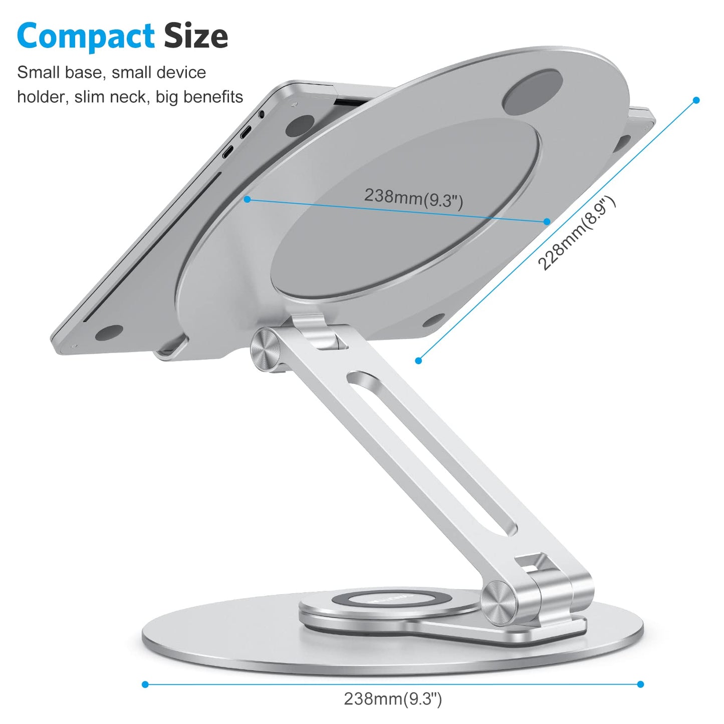 Adjustable Laptop Stand with 360 Rotating Base, OMOTON LA04 Ergonomic Laptop Riser for Collaborative Work, Dual Rotary Shaft Fully Foldable for Easy Storage, Fits MacBook/All Laptops up to 16 inches