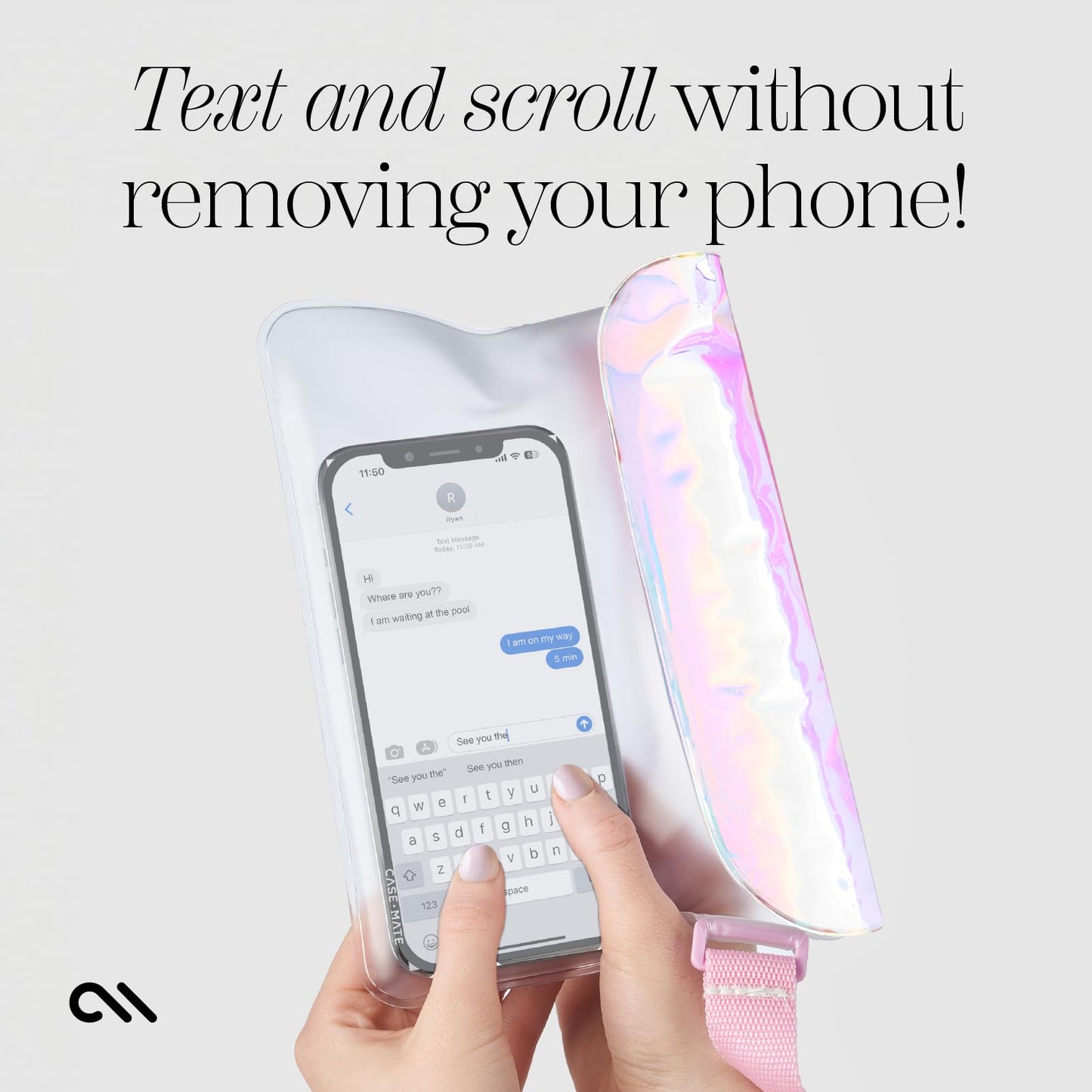 Case-Mate Soap Bubble IP68 Waterproof Phone Pouch/Case with Triple Seal Protection, Adjustable Strap - Waterproof Fanny Pack for iPhone 16 Pro Max/iPhone 15 Pro Max/14 Pro/13/S25/Pixel 9 - Iridescent