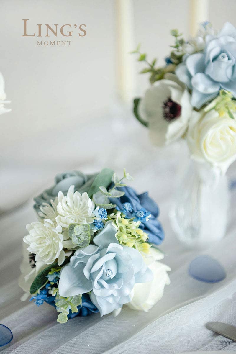 Ling's Moment Wedding Table Centerpieces Mini Bridesmaid Bouquets Set of 6 Pre-Made Floral Wedding Centerpieces for Reception Decor (Dusty Blue)