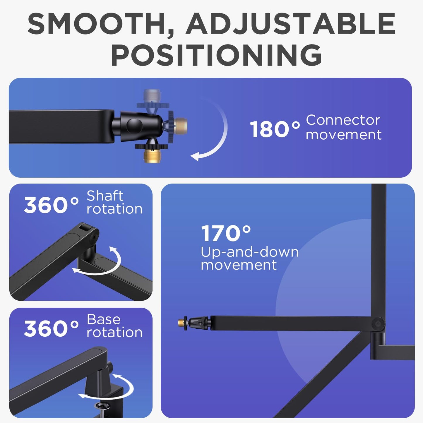 InnoGear 2026 Upgraded Microphone Boom Arm, Magnetic Cable Management Low Profile Mic Stand 360° Rotatable Desk Mount for Fifine AM8 K669B Blue Yeti HyperX QuadCast SoloCast AT2020, Black