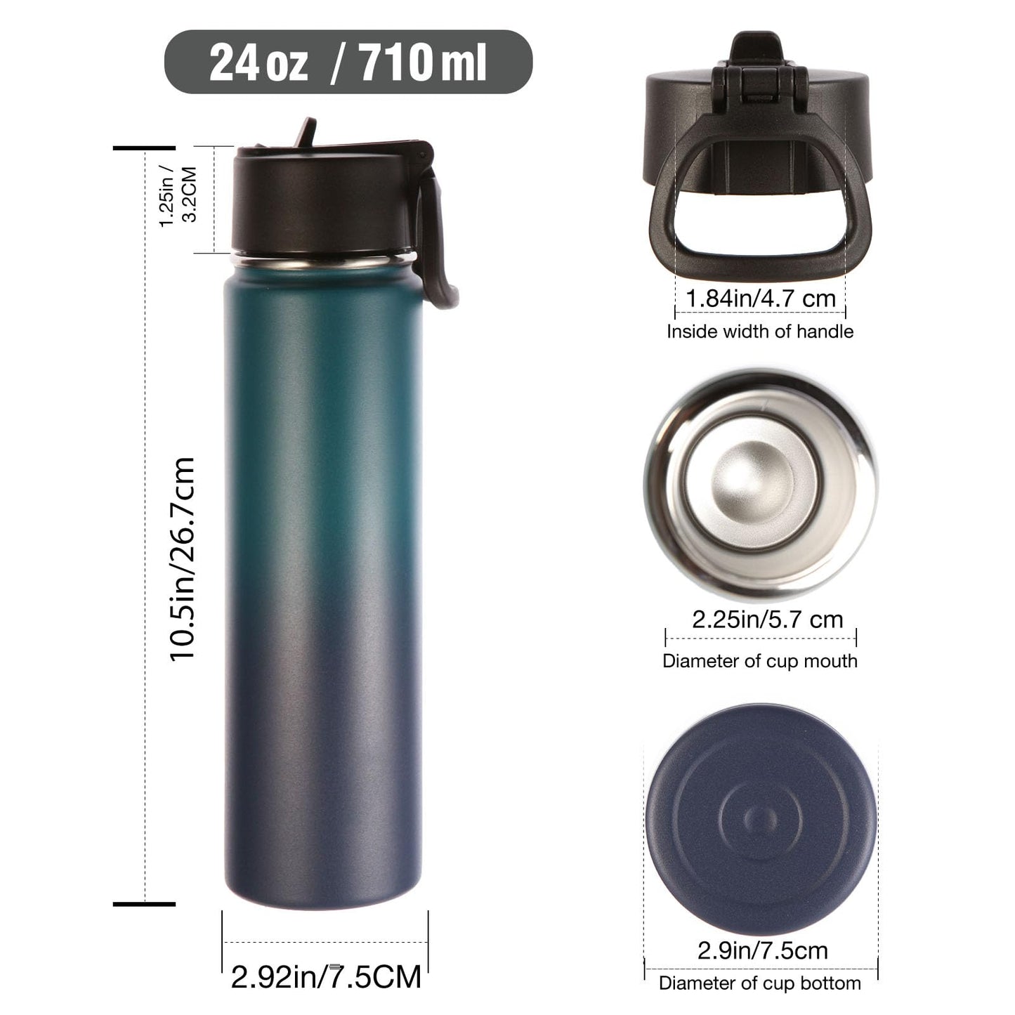 Volhoply 24oz Insulated Water Bottle with Straw Bulk 3 Pack,Metal Wide Mouth Water Bottles with Handle Keep Cold,Reusable Double Wall Flask,Powder Coated Sport Bottle for Holder(Assorted,3 Count)