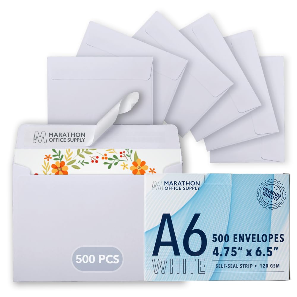 MOS A6 Invitation Envelopes – 4-3/4" x 6-1/2" White Mailing Envelopes Self Seal (500 Count) – 120GSM/ 32LB Bond Heavy Duty – Gift Card Envelopes, Business Envelopes, Card Envelopes, Wedding Envelopes