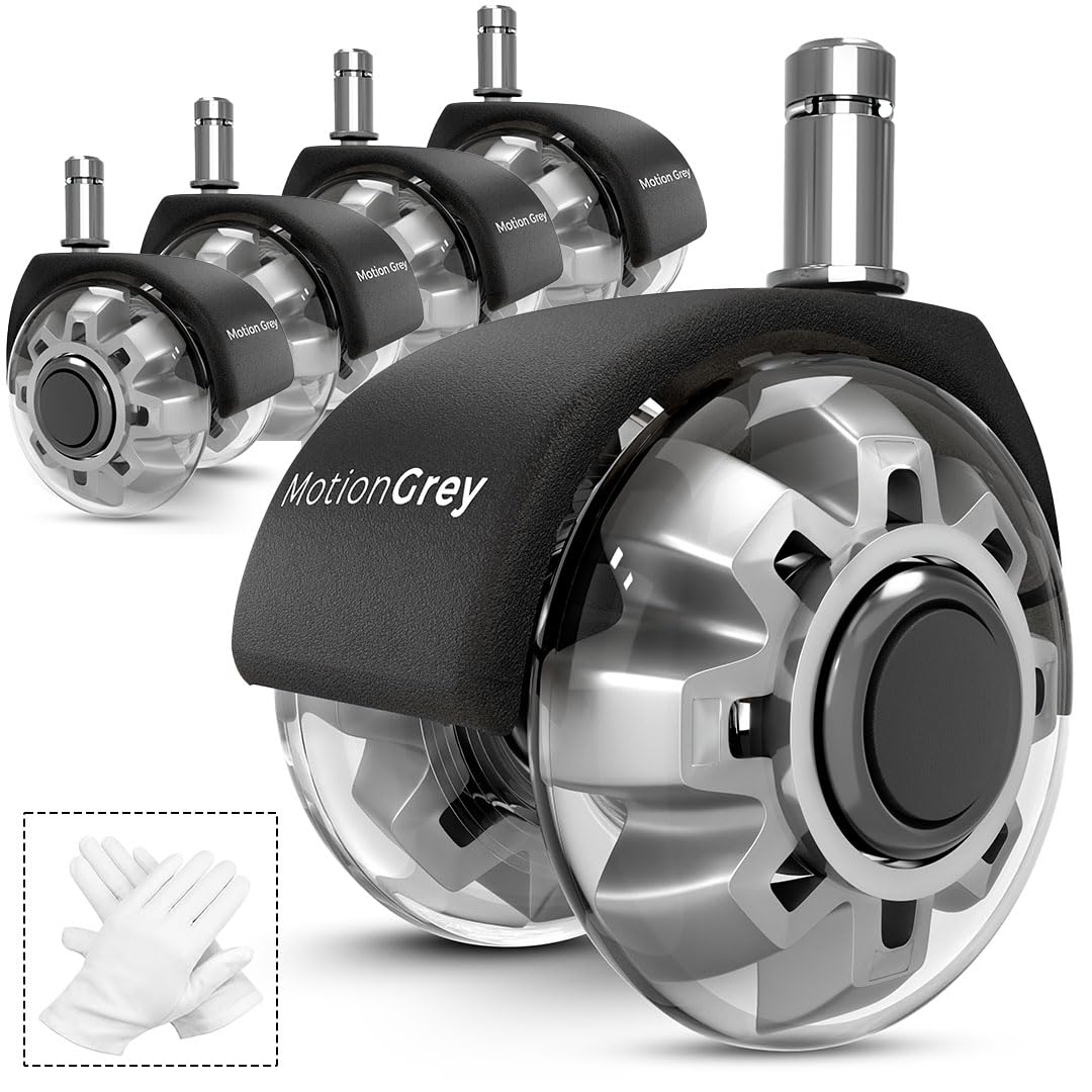MotionGrey - Premium Dual Office Chair Wheels Replacement for Hardwood Floors, Chair Casters Replacement, Heavy Duty Desk Chair Wheels for Replacing Chair Mat, Rollerblade Casters (1)