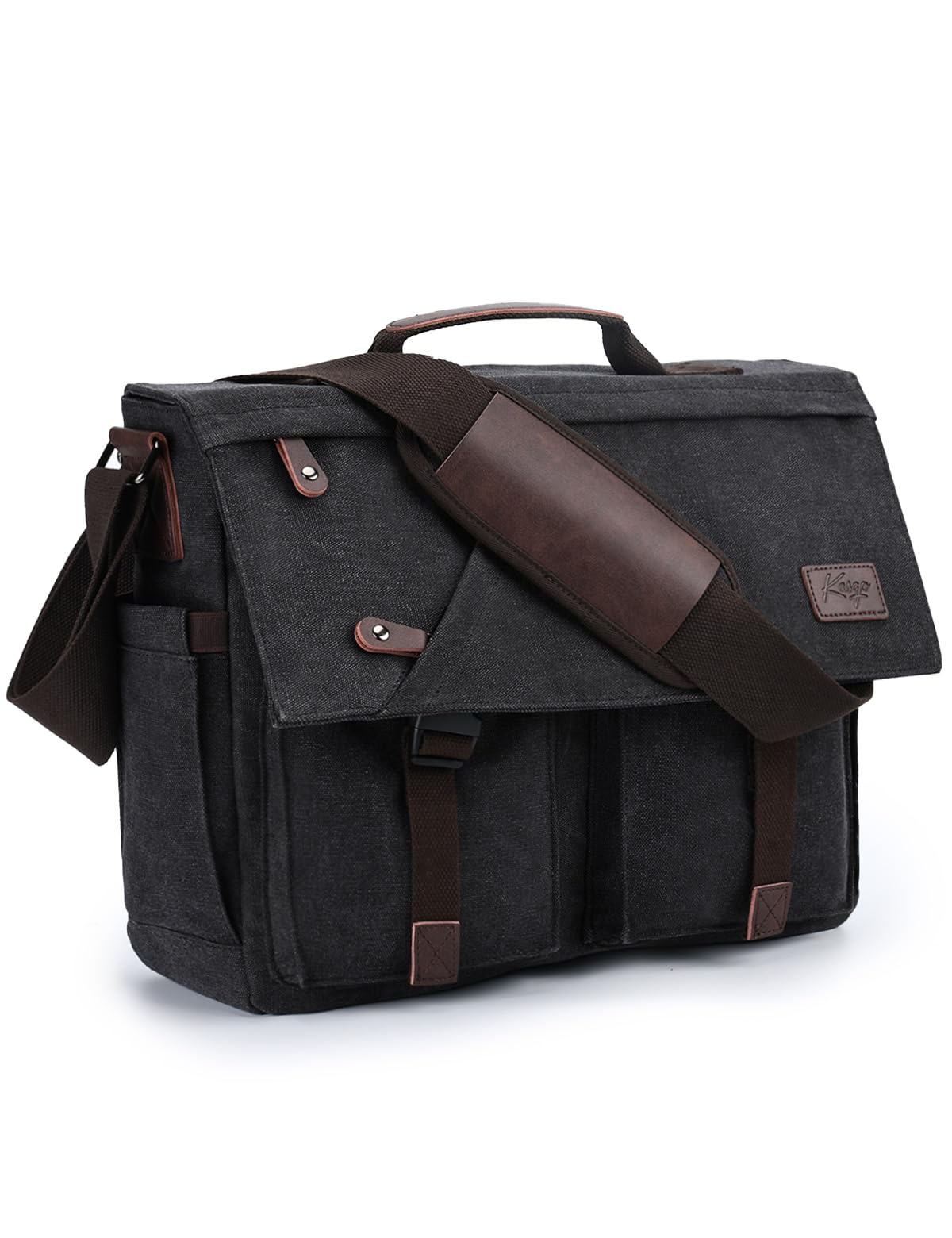 Messenger Bag for Men Women，Kasqo 17 Inch Large Canvas Laptop Bag Water Resistant Shoulder Bag Satchel Computer Briefcase for Office Business Travel School Dark Gray