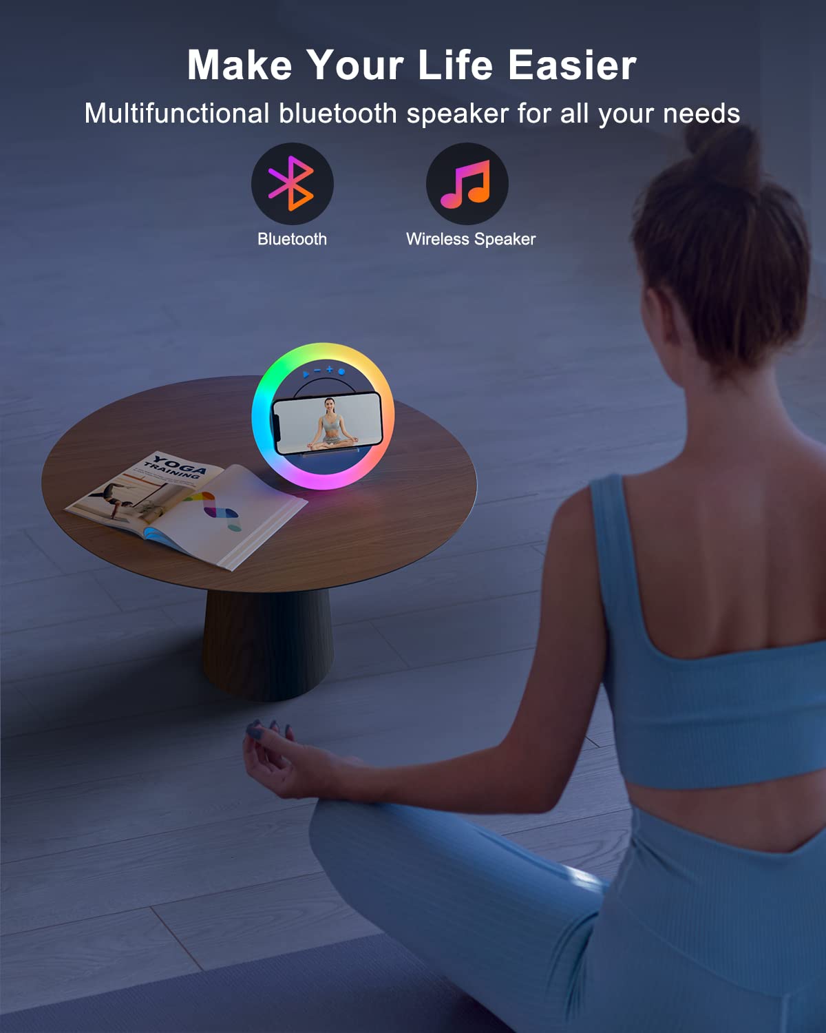 Bluetooth Speaker with Lights, Wireless Charging Speaker, Dimmable Multi-Color Modern Night Lamp, Applicable for Bedroom/Teen Girl,Boy Gifts (5W Wireless Charging)