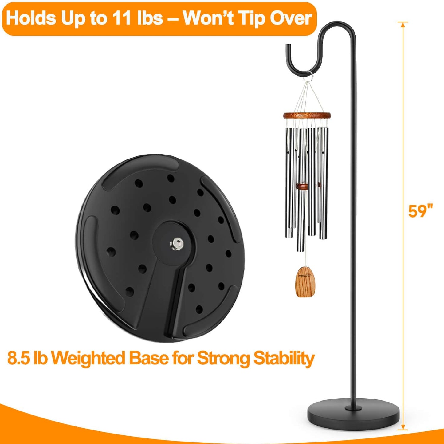 PREMILITY 59" Wind Chime Stand, Hanging Plant Stand, Hummingbird Feeder Stand, Heavy Duty, Suitable for Outdoor Indoor, Holds Up to 11 LBS