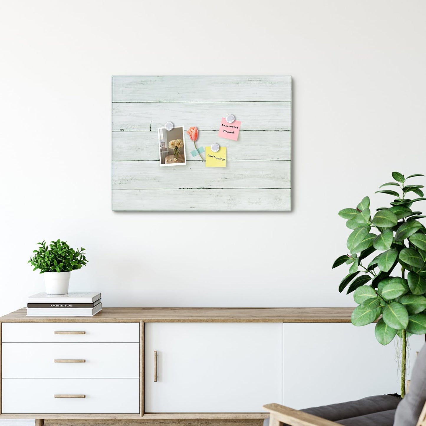 Aitakatta Wooden White Brick Print Magnetic Surface Dry Erase Board, 30x20 inches Decorative White Board for Wall with Design, Frameless Dry Erase Board for Wall（WH-ZW,5075,1pc）