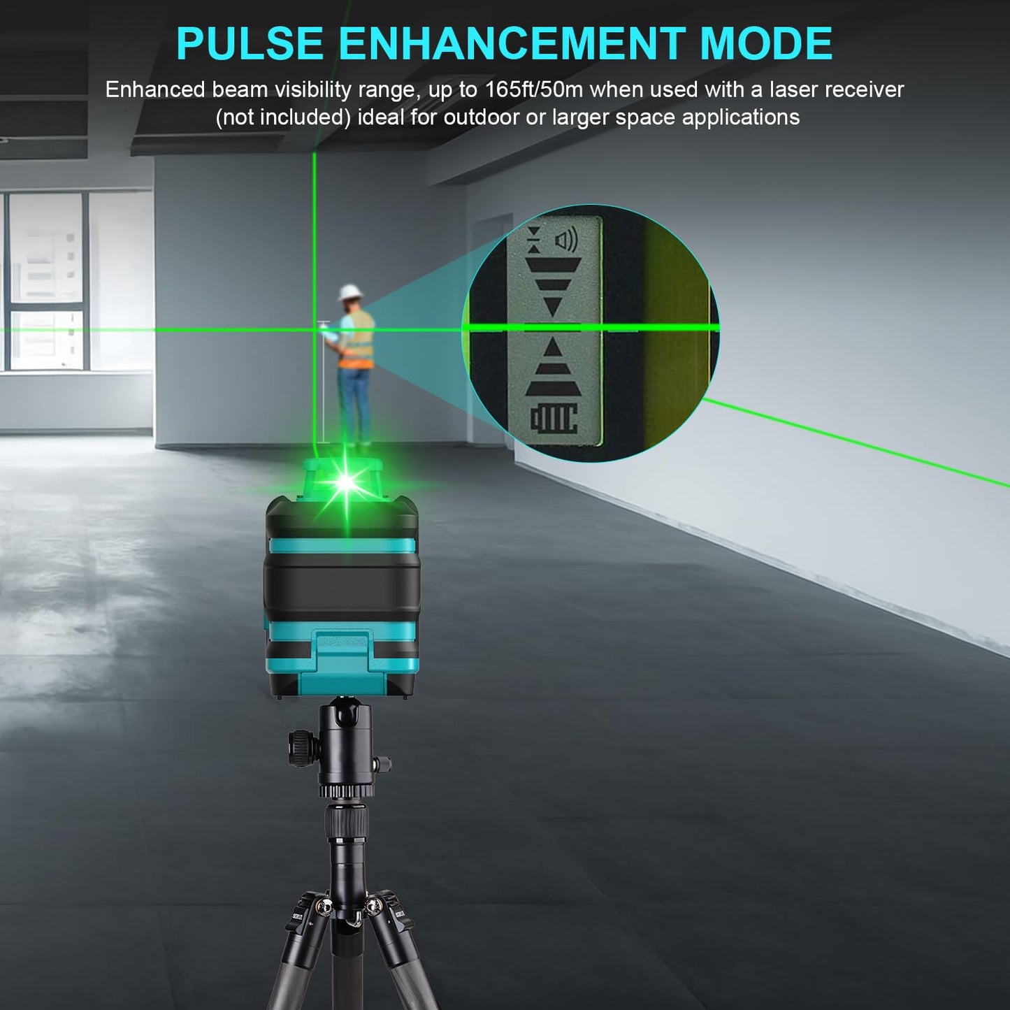 Kiprim Green Laser Level LV8D with Enhanced Visibility,5 Laser Lines,Adjustable Brightness,Manual/Self Leveling/Pulse Mode,Batteries and Carrying Pouch Included