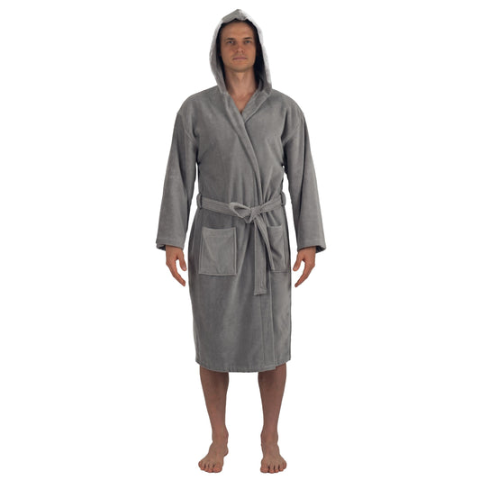 Alpine Swiss Dane Mens Hooded Bathrobe Pure Cotton Terry Cloth Long Robe for Men Super Absorbent Quick Drying Luxury Spa Robe GRY XL/2XL