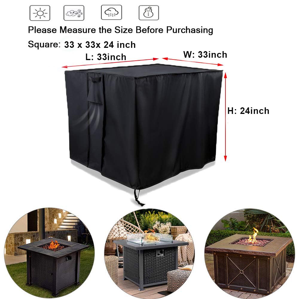 Aidetech Fire Pit Cover Square, Waterproof 33 Inch Gas Firepit Cover, Patio Gas Table Firepit Furnitures Cover-( 33x33x24 inch)