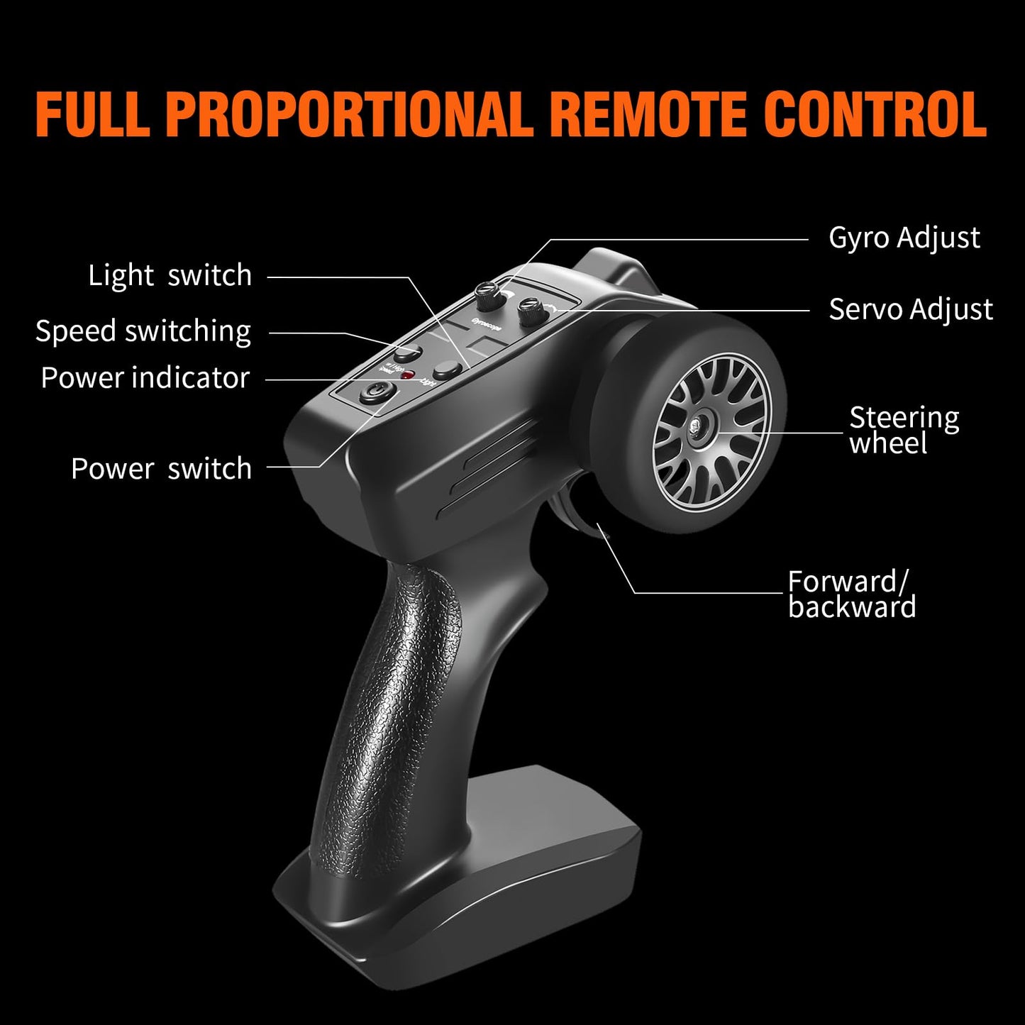 ACAMMZAR RC Drift Car with Gyro, 1:24 Full Proportional Remote Control Car, 25KM/H 4WD High Speed RC Cars with Lights, Extra Racing Tires, Vehicle for Adults Kids Boys Girls, Gray