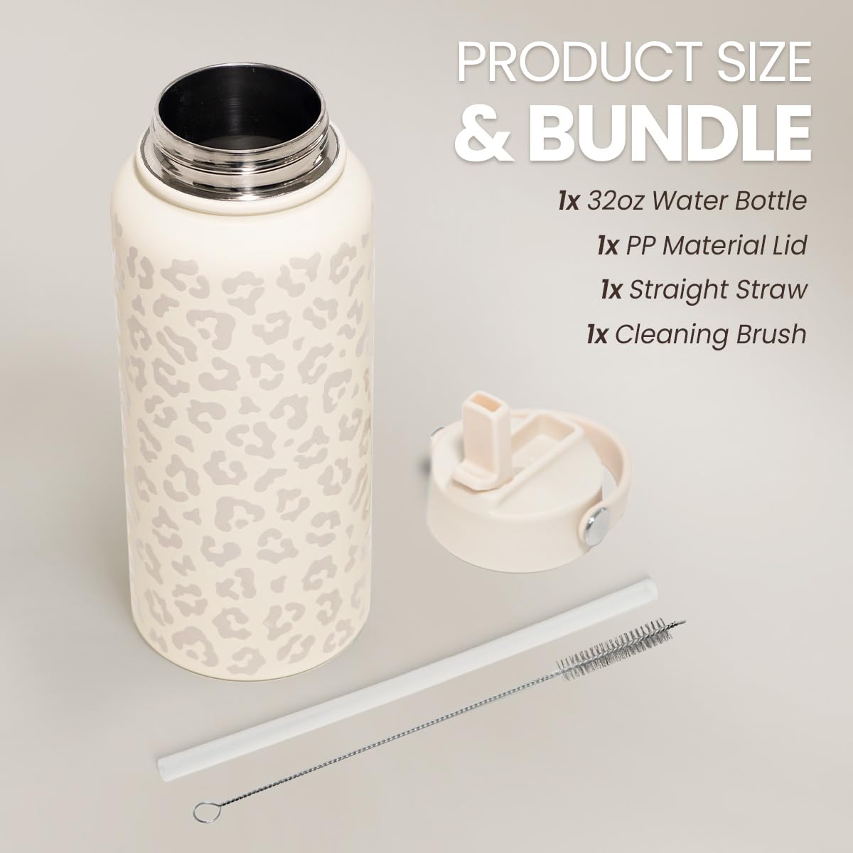 Leopard Print Water Bottle Stainless Steel Vacuum Insulated with Lid Leopard Print Water Bottles for Gym Sports Travel Outdoor Gifts for Women Girls Ladies Birthday
