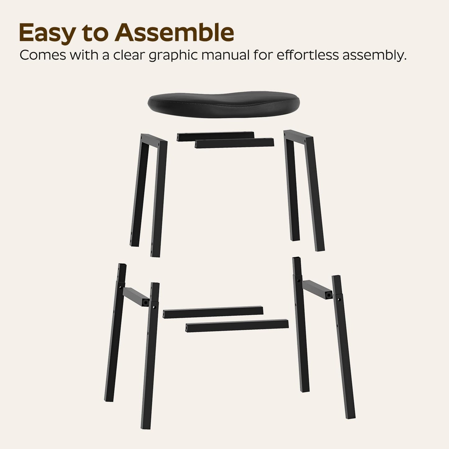YATINEY Bar Stools Set of 2, Bar Chairs, Saddle Stools with Curved Surface, Counter Height Kitchen Stools with Footrests, for Dining Room, Island, Living Room, Pub, Black BY04L2BB