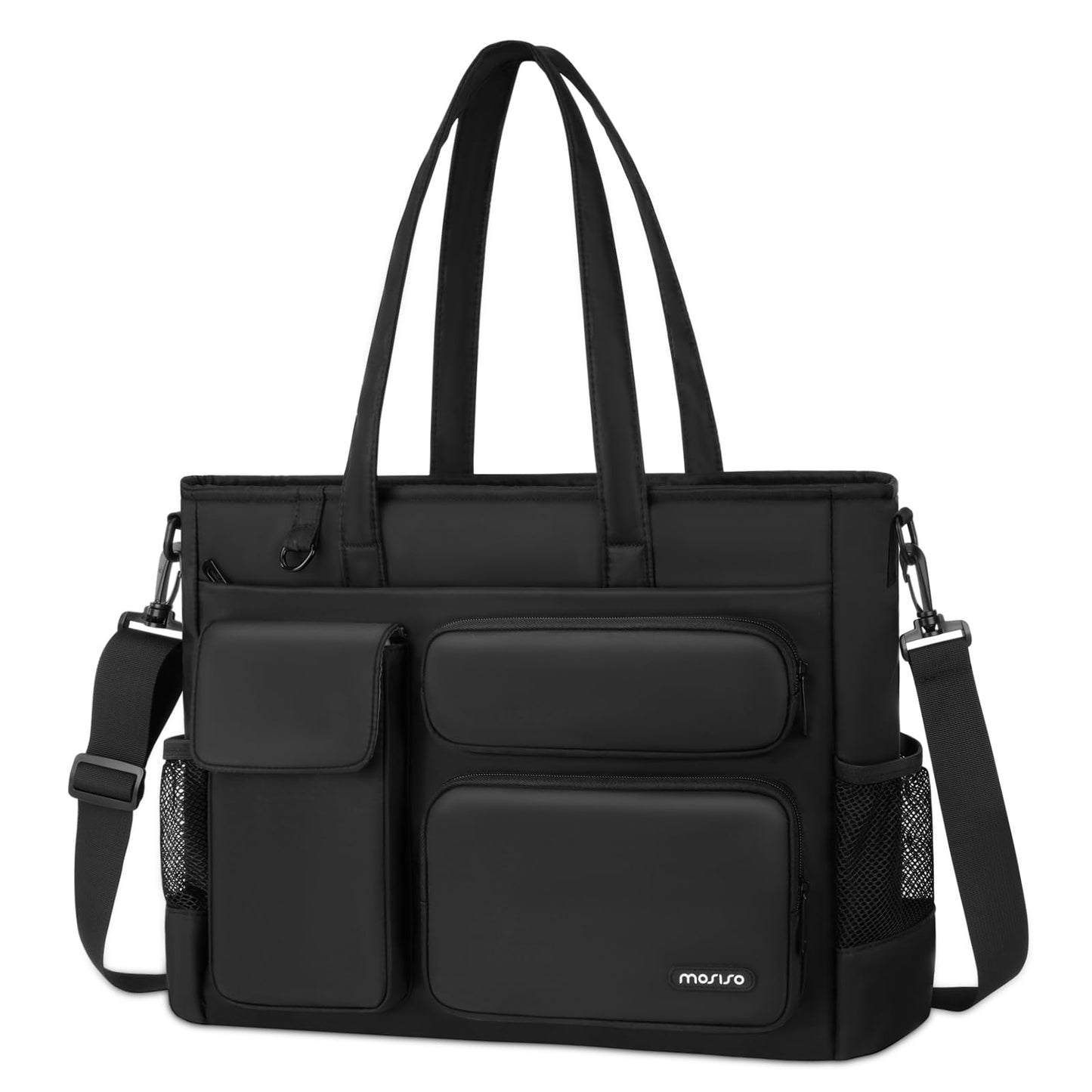MOSISO Laptop Tote Bag for Women, 15-16 inch Laptop Bag for Men, Large Capacity Work Tote Shoulder Bags with Trolley Sleeve&Cup Holder&Strap inside Teacher Work College Business Office Travel, Black
