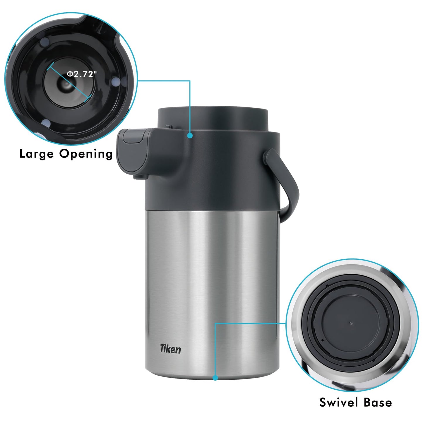 Airpot Coffee Dispenser with Pump - Thermal Coffee Carafes for Keeping Hot - Beverage Dispenser - 102oz/3L - Stainless Steel Insulated Coffee Thermos Carafe