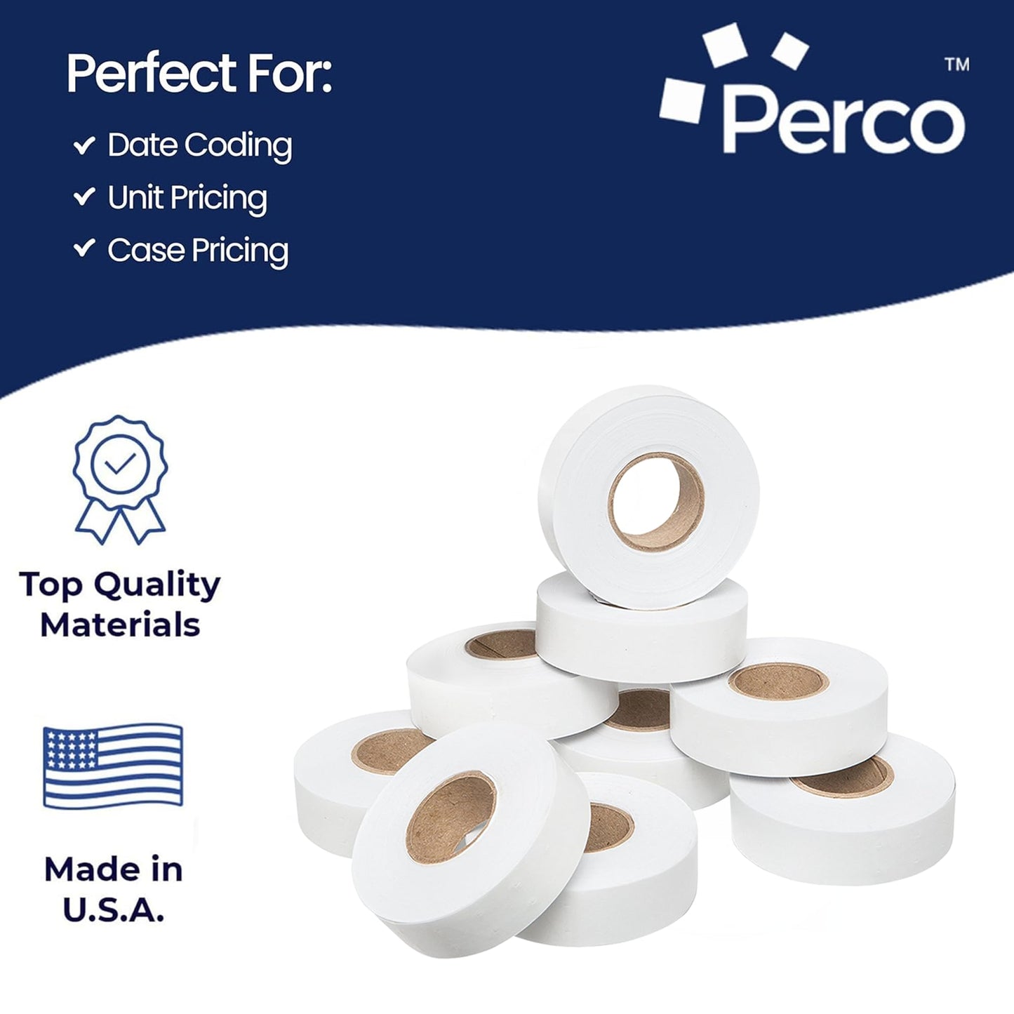 Perco 2212 White Pricing Labels for Garvey Contact 22-6/22-7/22-8 Price Gun - 9 Rolls, 11,000 Pricemarking Labels - with Bonus Ink Roll
