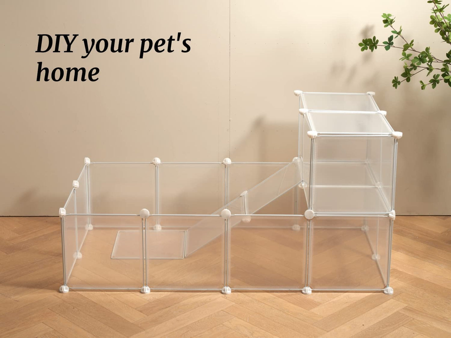 LURIVA Transparent Clear Small Animal Playpen, Guinea Pig Cages, Puppy Dog Playpen, Pet Playpen, Rabbit Bunny Indoor Outdoor Fence Pen Enclosure, White Clear Plastic Playpen,12 X 12 Inch, 24 Panels
