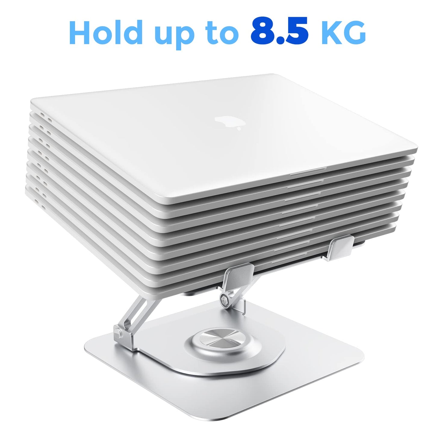 Swivel Laptop Stand for Desk, Adjustable Height Aluminum Computer Stand with 360 Rotating Base, Foldable Ergonomic Riser, Portable Laptop Holder Compatible with MacBook, All Laptops 10-17'', Chrome