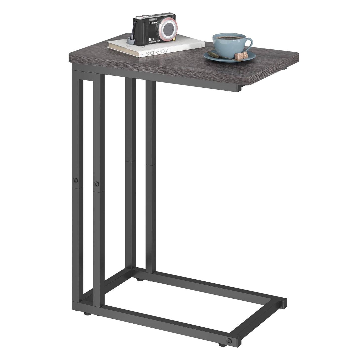 Yusong C Shaped End Table, Couch Side Table that Slide Under Sofa Bed, Small Table for Small Spaces, Skinny Overbed Table, Coffee Drink Snack Table for Living Room, Grey