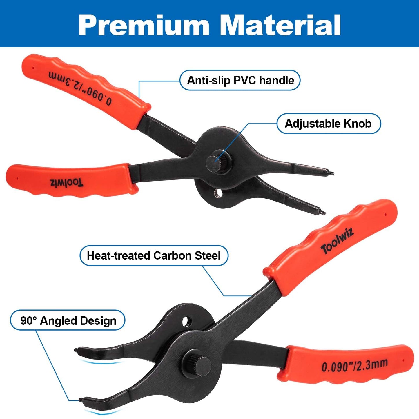 Toolwiz Snap Ring Pliers Set, 10 Pcs Internal & External Retaining Ring Circlip C Clip Pliers, Heavy Duty Bent Straight Automotive Tools, Include Hook, Pick, and Storage Case