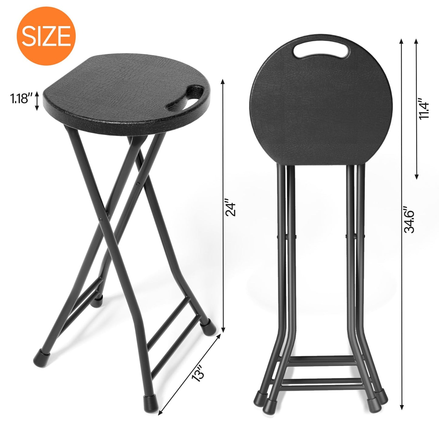 LEDLAY24 Inch Folding Stool with Handle - 500LBS Capacity Portable Foldable Stool with Non-Slip Feet, Heavy-Duty Steel & Plastic Collapsible Stool for Indoor Outdoor Use, Black