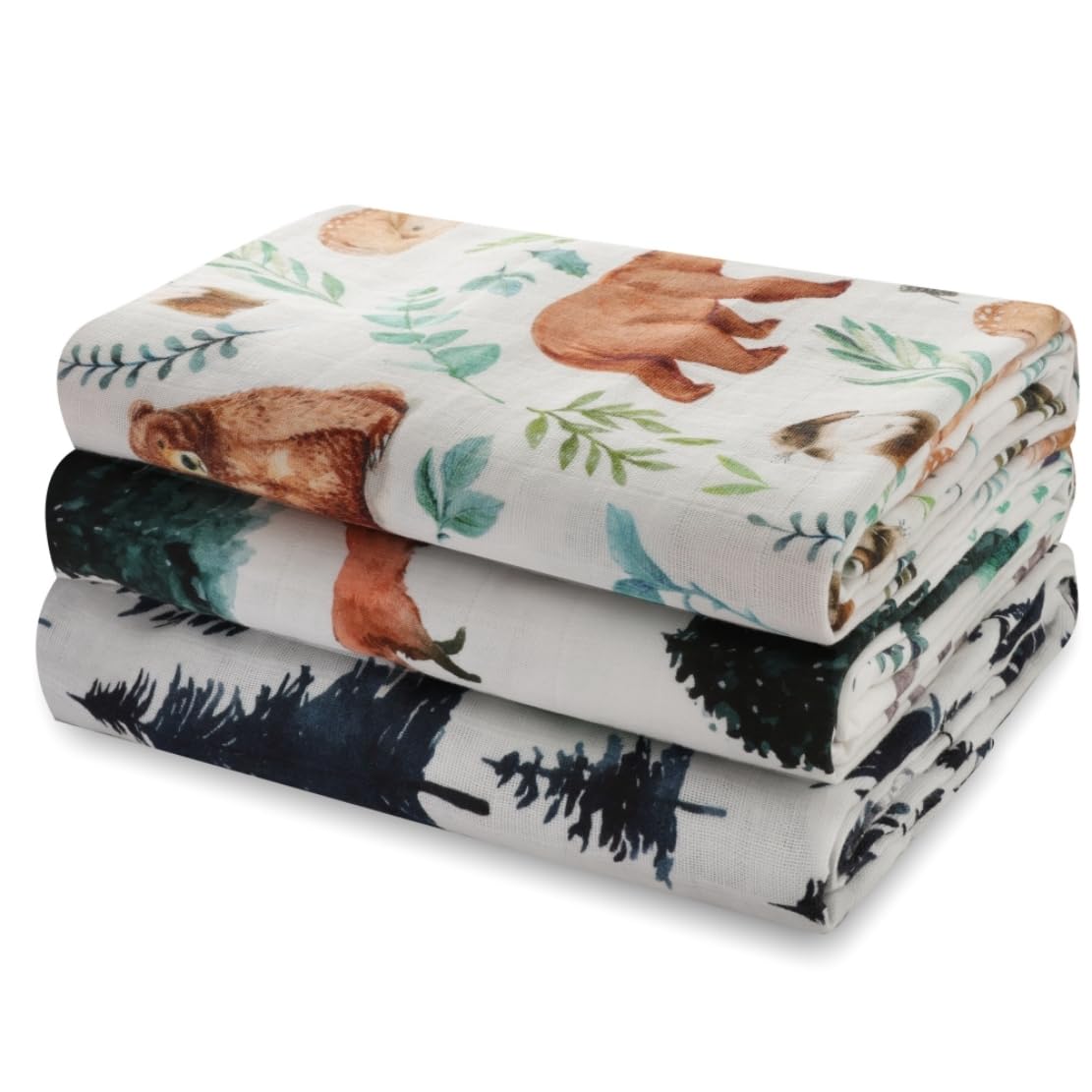 3 Pack Baby Muslin Swaddle Blankets Gender Neutral Large Swaddles for Newborn Baby Boys or Girls Light Receiving Blankets Newborn Infant Essentials for Mom (Woodland)