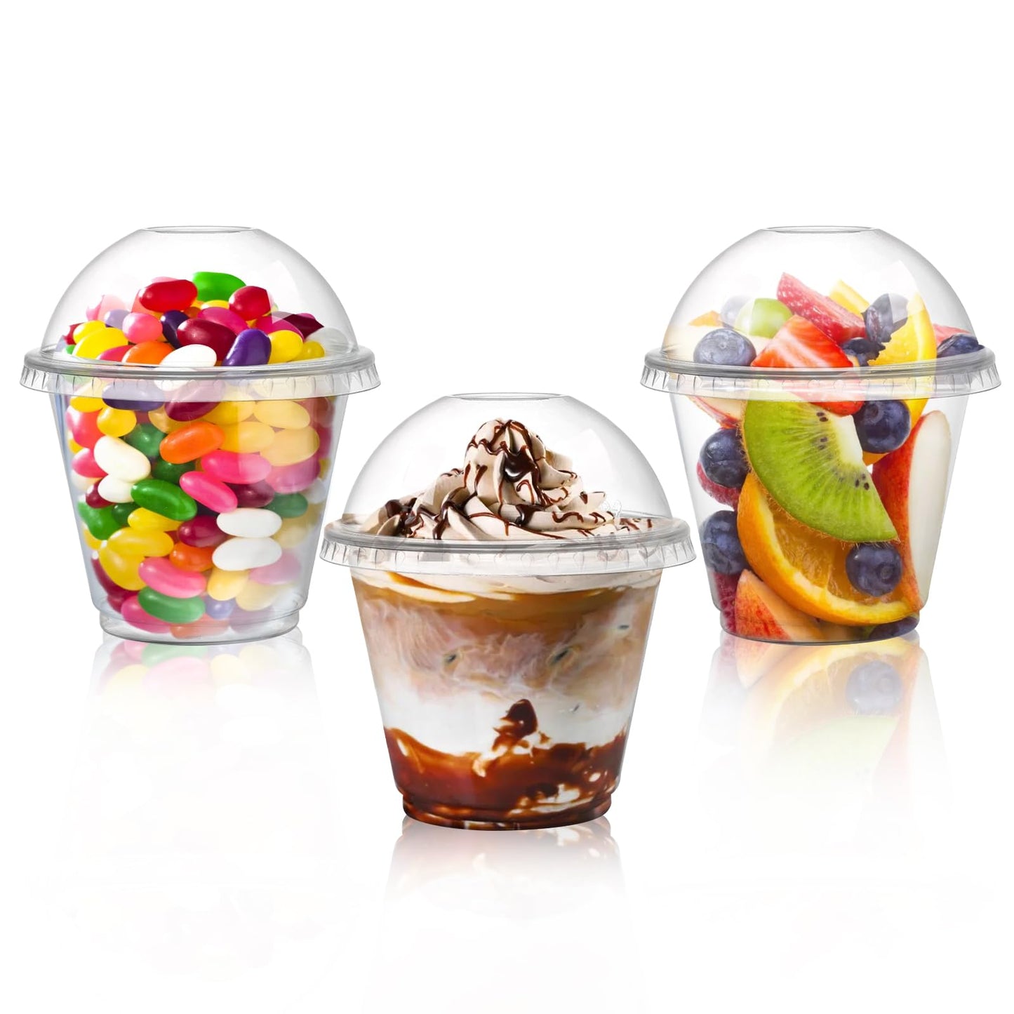 Coloch 100 Pack 9Oz Clear Dessert Plastic Cup with Dome Lid and Spoon, Disposable Crystal Parfait Cup, Fruit Container for Fruit, Puddings, Dessert, Cold Drinks, Ice Cream