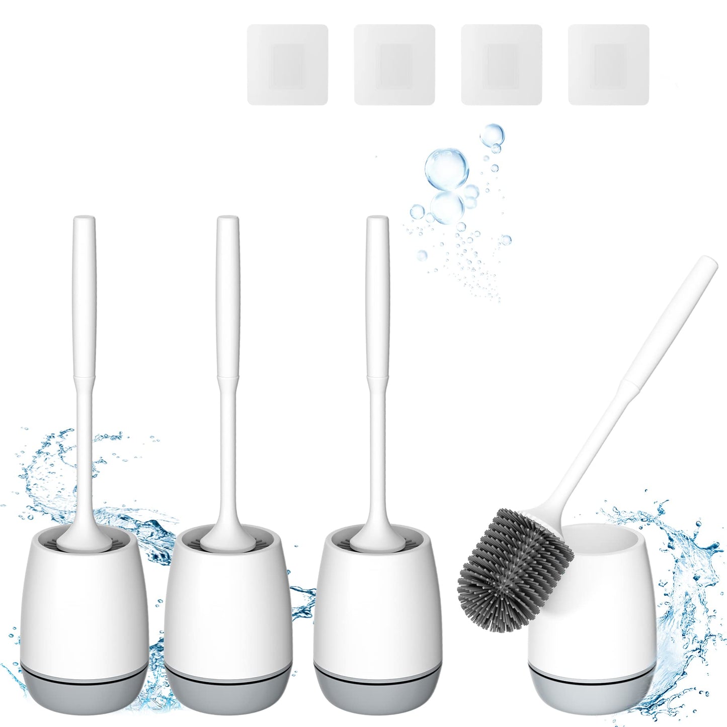 Hibbent 4 Pack Toilet Brush with Ventilated Drying Holder, Silicone Toilet Bowl Brush Bathroom Cleaning Bowl Brush Kit Sturdy Cleaning Toilet Brush, Floor Standing & Wall Mounted Without Drilling