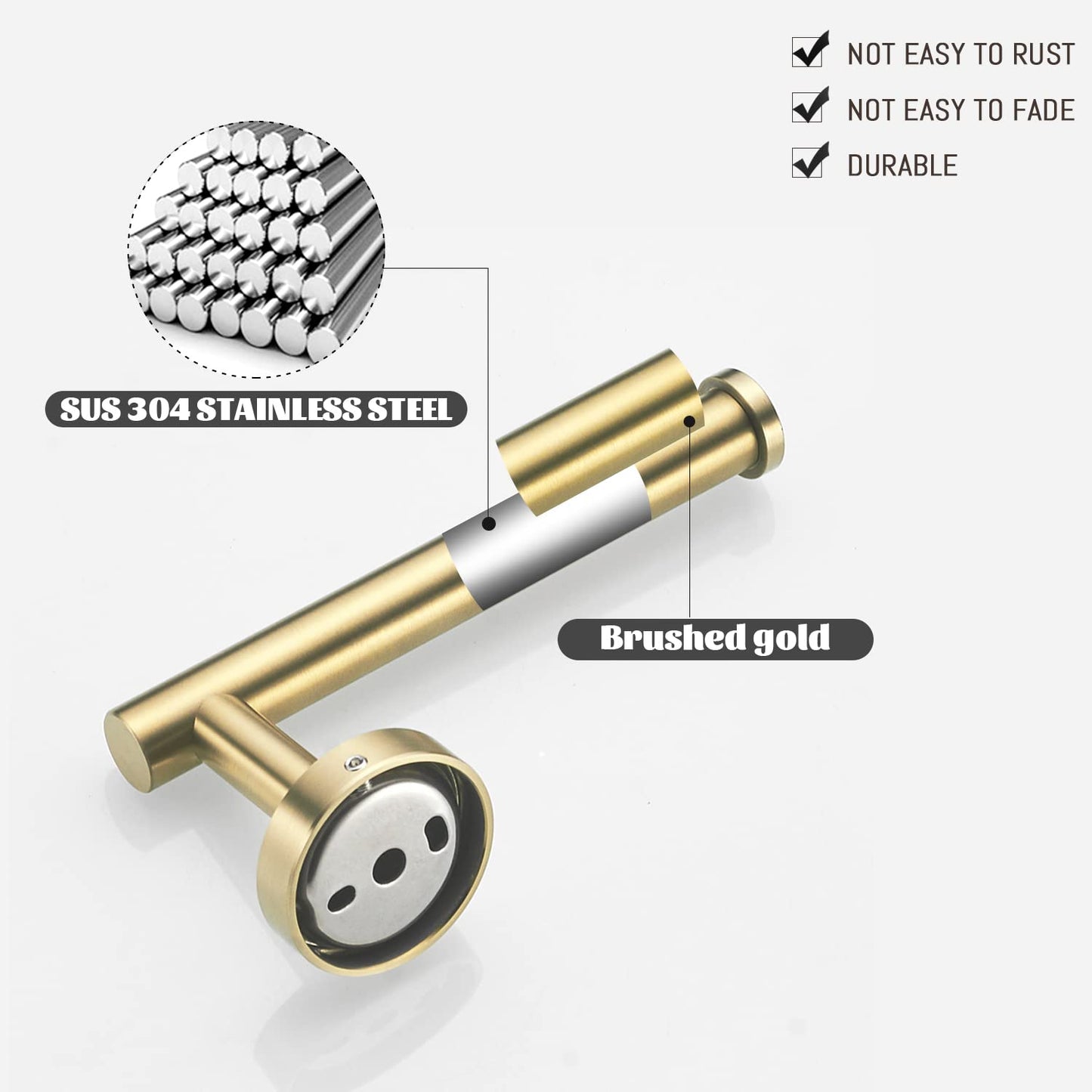 FAIRGIA Toilet Paper Holder Towel Ring Brushed Gold Bathroom Hardware Hand Towel Holder Bathroom Accessories Set Wall Mount Stainless Steel 2 Pieces