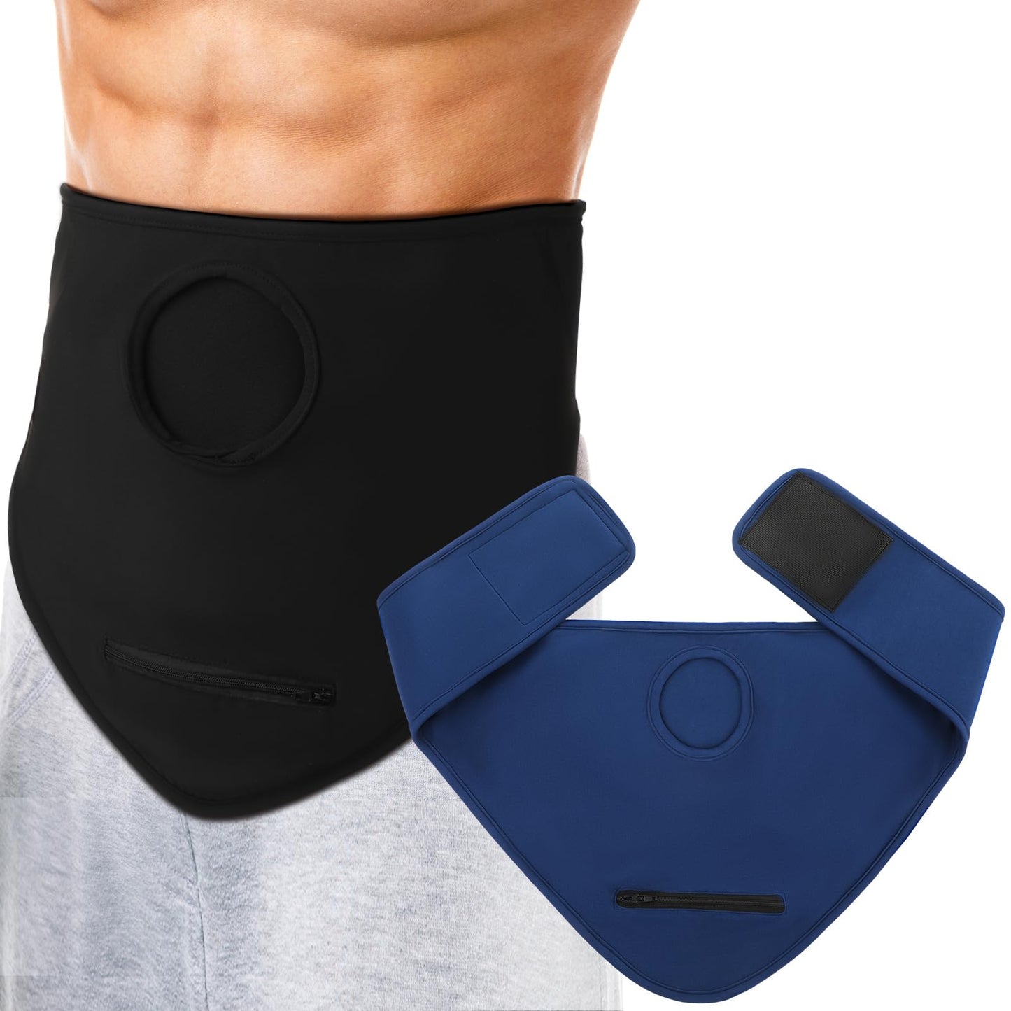 Liitrsh 2 Pcs Ostomy Bag Covers Colostomy Supplies Ostomy Wrap for Men Women Sport Swimming Showering(Large,Black, Dark Blue)