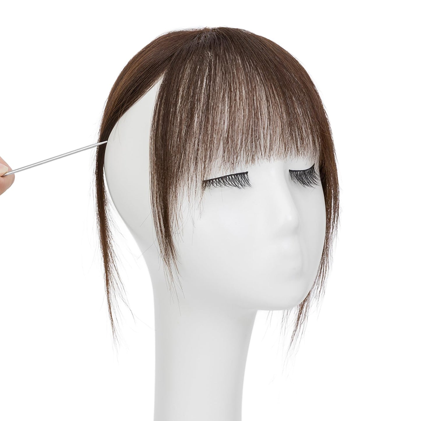 MY-LADY Clip in Bangs Hair Clip Human Hair, 4 Secure Clips in Hairpiece, 100% Real Human Hair Full Fringe French Fake Bangs Hair Extensions for Women Girls Daily Wear Mocha Brown