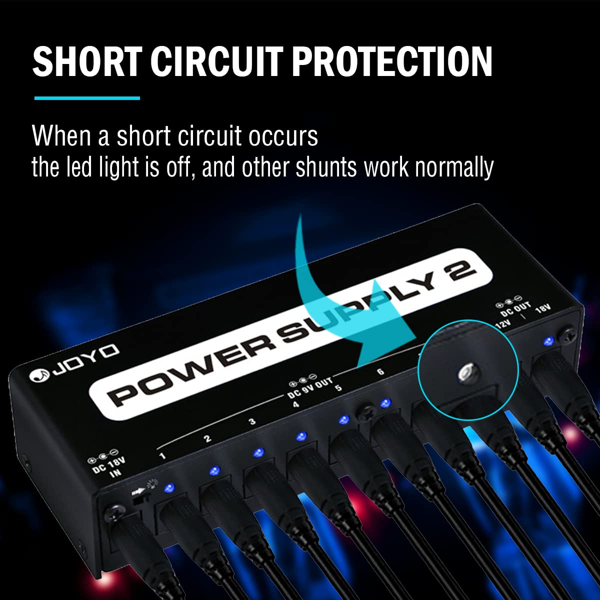 JOYO Guitar Pedal Power Supply Pedal Board Guitar Power Supply with DC 18V Pedal Power Adapter & 9V 100mA 500mA Isolated DC Output for 9V 12V 18V Effect Pedals JP-02