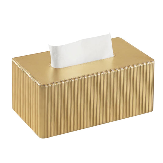 MEIBOOCH PU Leather Tissue Box Cover Square, Cube Tissue Box Holder with Magnetic Closure, Decorative Tissue Holder for Bathroom Bedroom Office (Gold, Rectangle Height of 4 in)